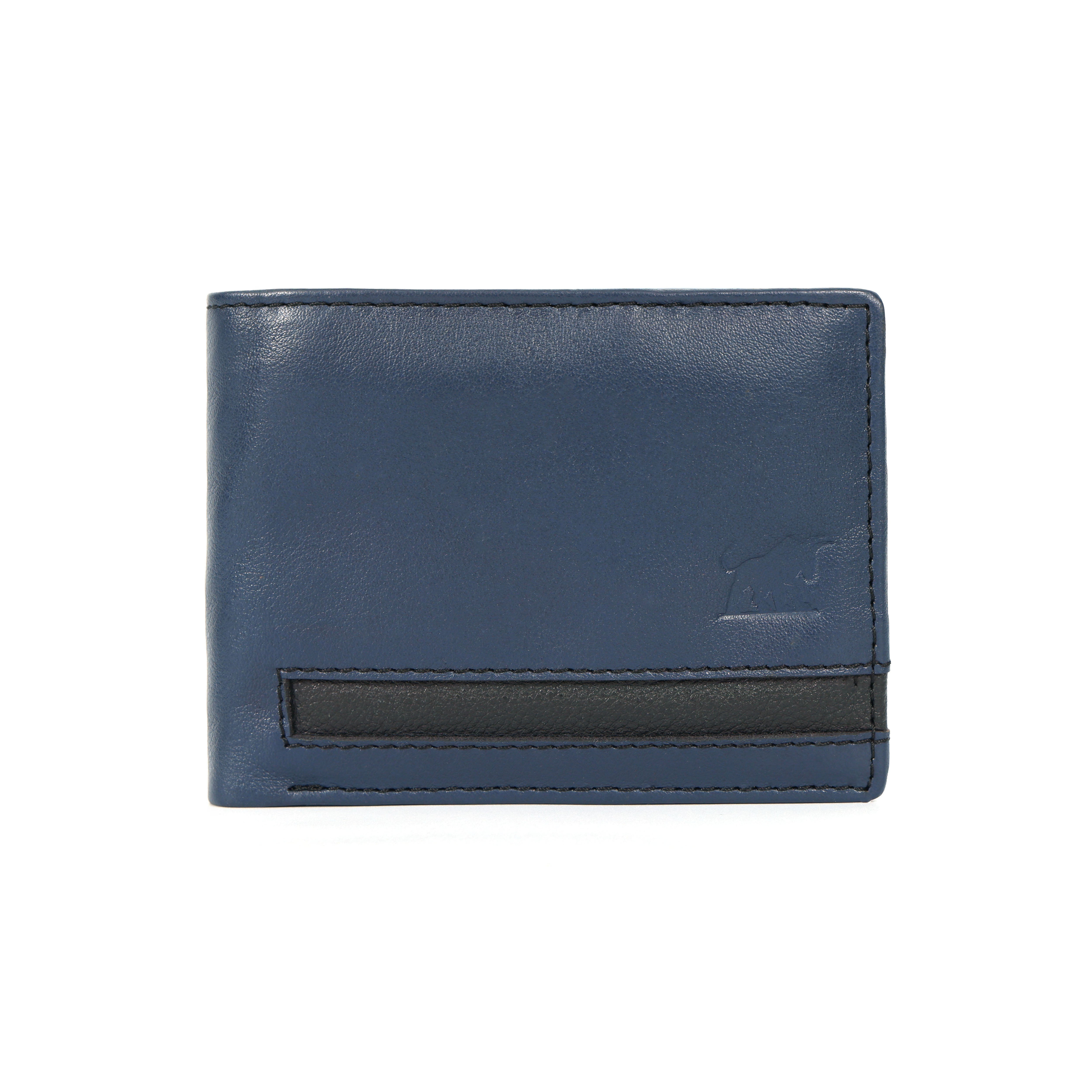 Leather wallet Stripped Blue and Black – RFID Blocking Bifold Card Holder with ID Window | Stylish Black, Navy & Tan Design