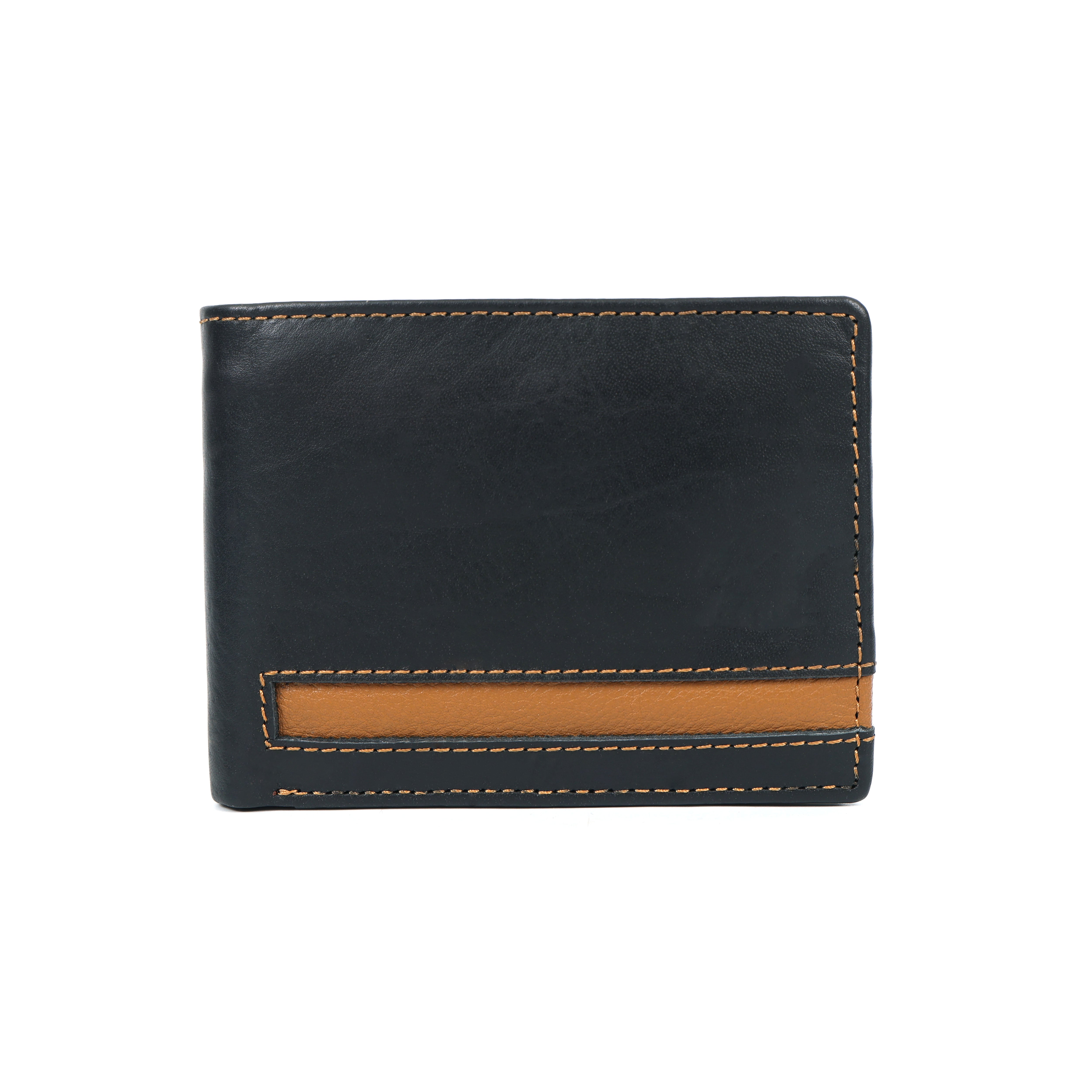 Leather wallet Stripped Blue and Black – RFID Blocking Bifold Card Holder with ID Window | Stylish Black, Navy & Tan Design