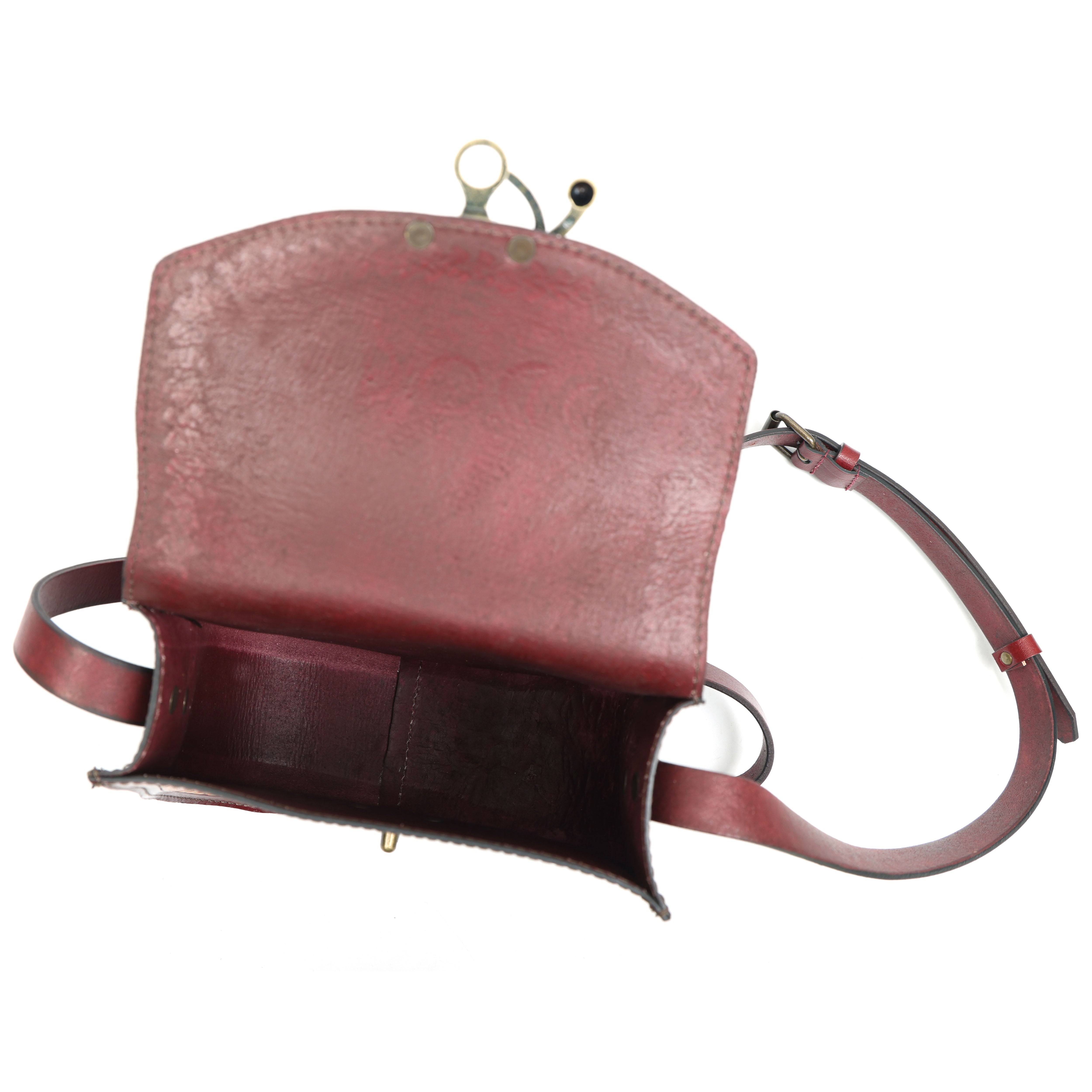 Lunar Bordeaux Handmade Leather Tooling Crossbody Bag – Moon & Floral Design |Artisan Sling Bag(EL-GM-43-ON)