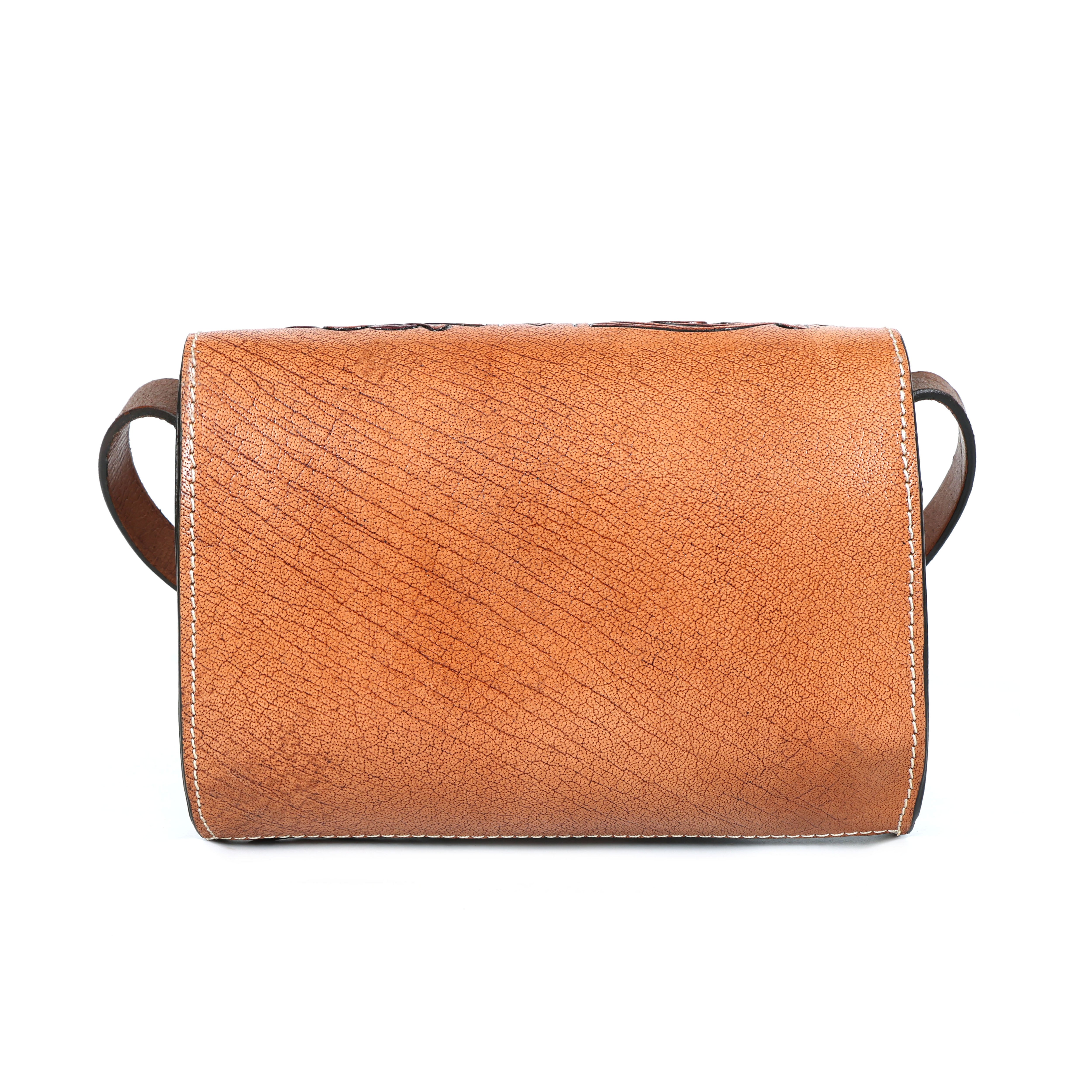 Hand-Tooled Leather Sling Bag with Red Elliptical Elderflower Bag(EL-ON-24)