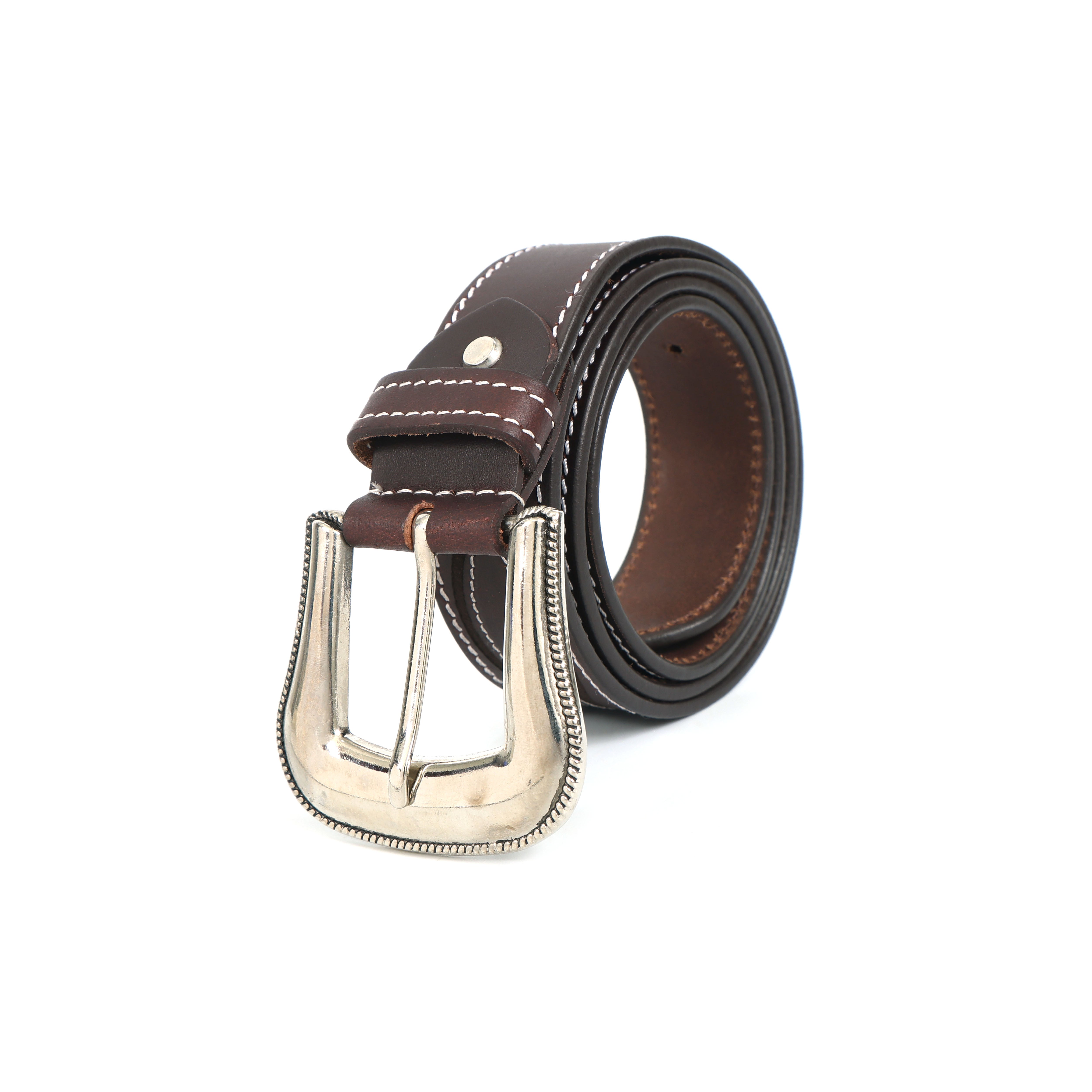 The Stockman: Heritage Saddle Leather Belt with a Sterling-Silver Toned Buckle(40mm)