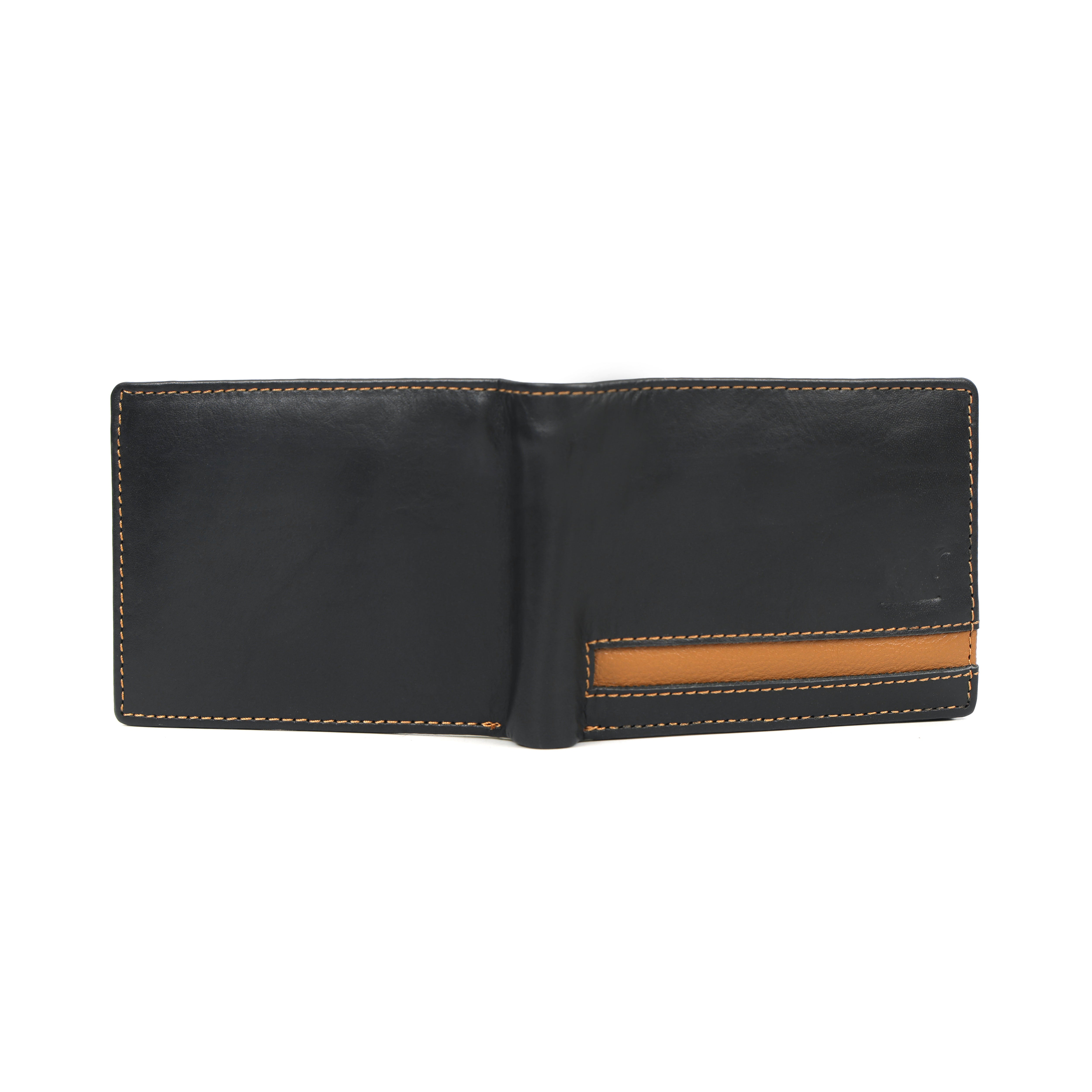 Leather wallet Stripped Blue and Black – RFID Blocking Bifold Card Holder with ID Window | Stylish Black, Navy & Tan Design