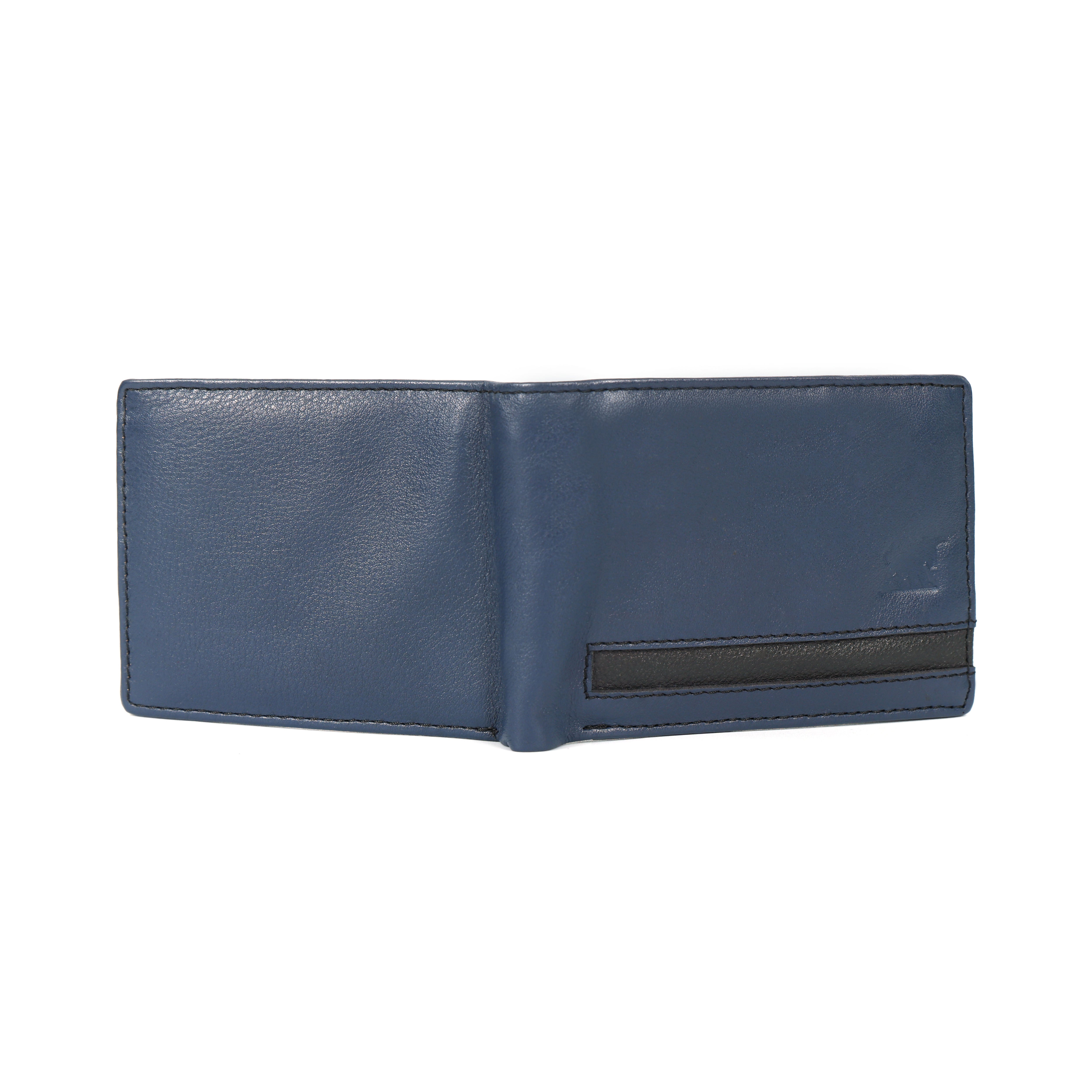 Leather wallet Stripped Blue and Black – RFID Blocking Bifold Card Holder with ID Window | Stylish Black, Navy & Tan Design