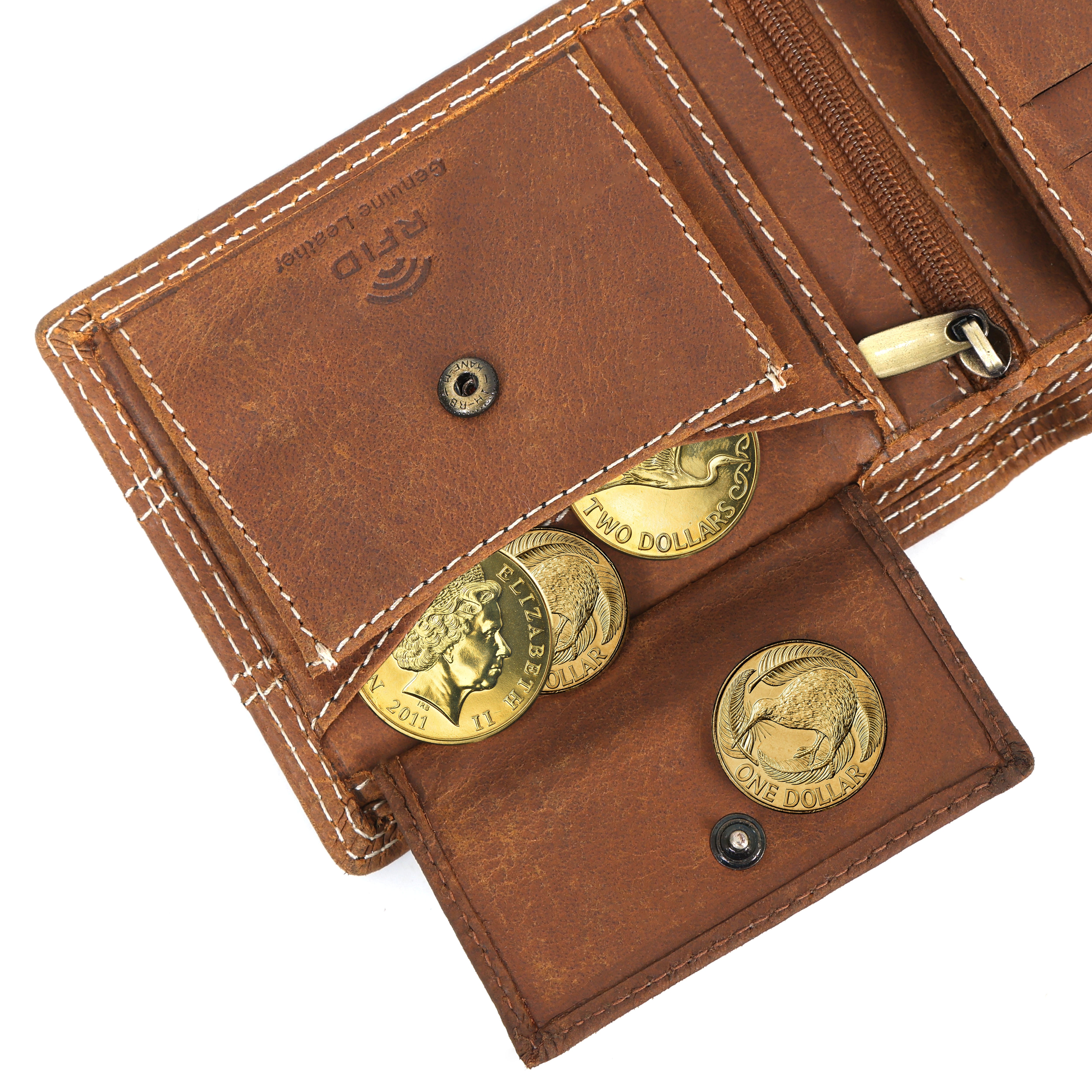 Rugged Stitched Hunter Leather Wallet – Handmade Bifold with Durable Stitching | NZ, Australia & Pacific Islands(GM-17H)