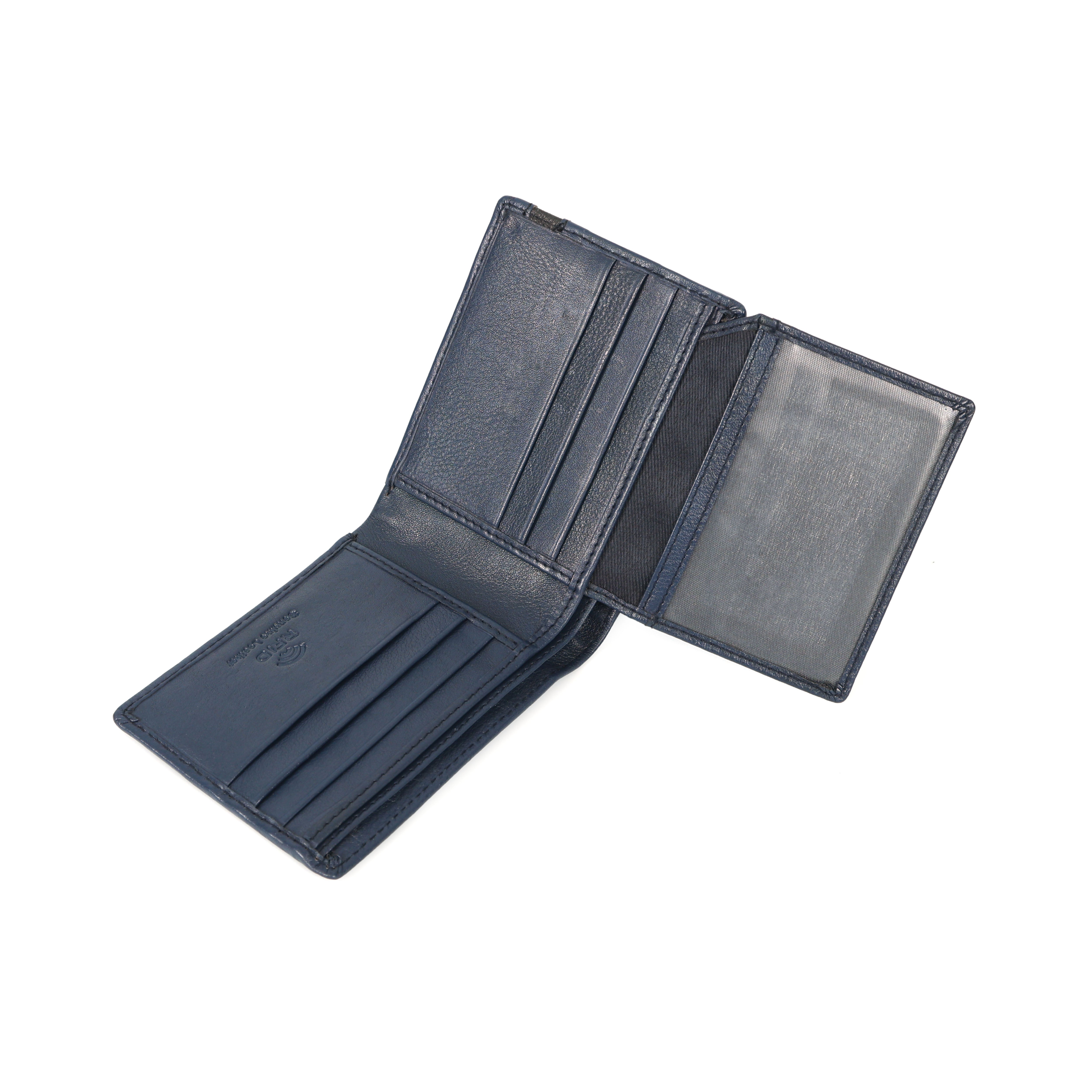 Leather wallet Stripped Blue and Black – RFID Blocking Bifold Card Holder with ID Window | Stylish Black, Navy & Tan Design