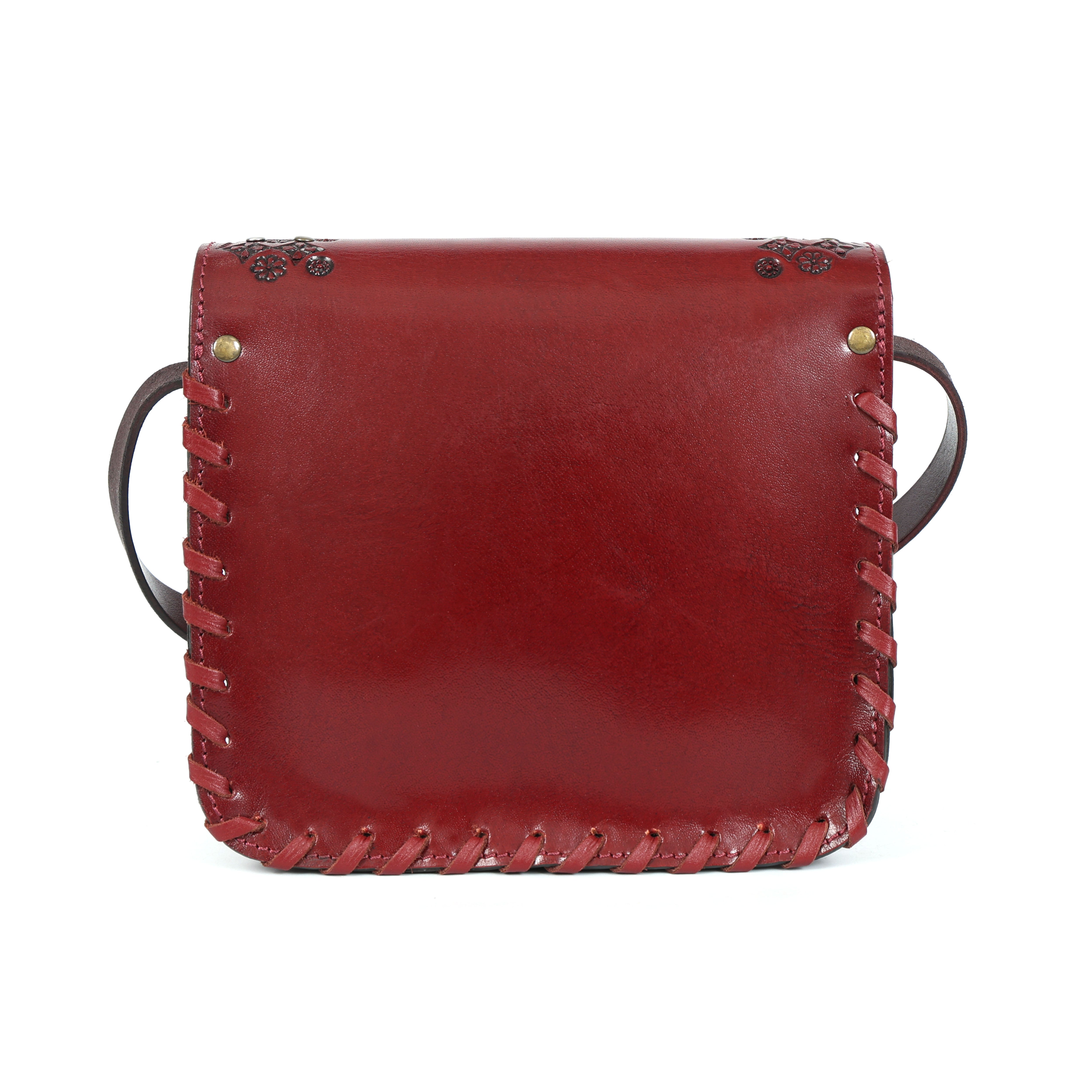 Vintage Red Leather Saddle Bag – Handcrafted Tooled Crossbody Purse(EL-GM-41-ON)