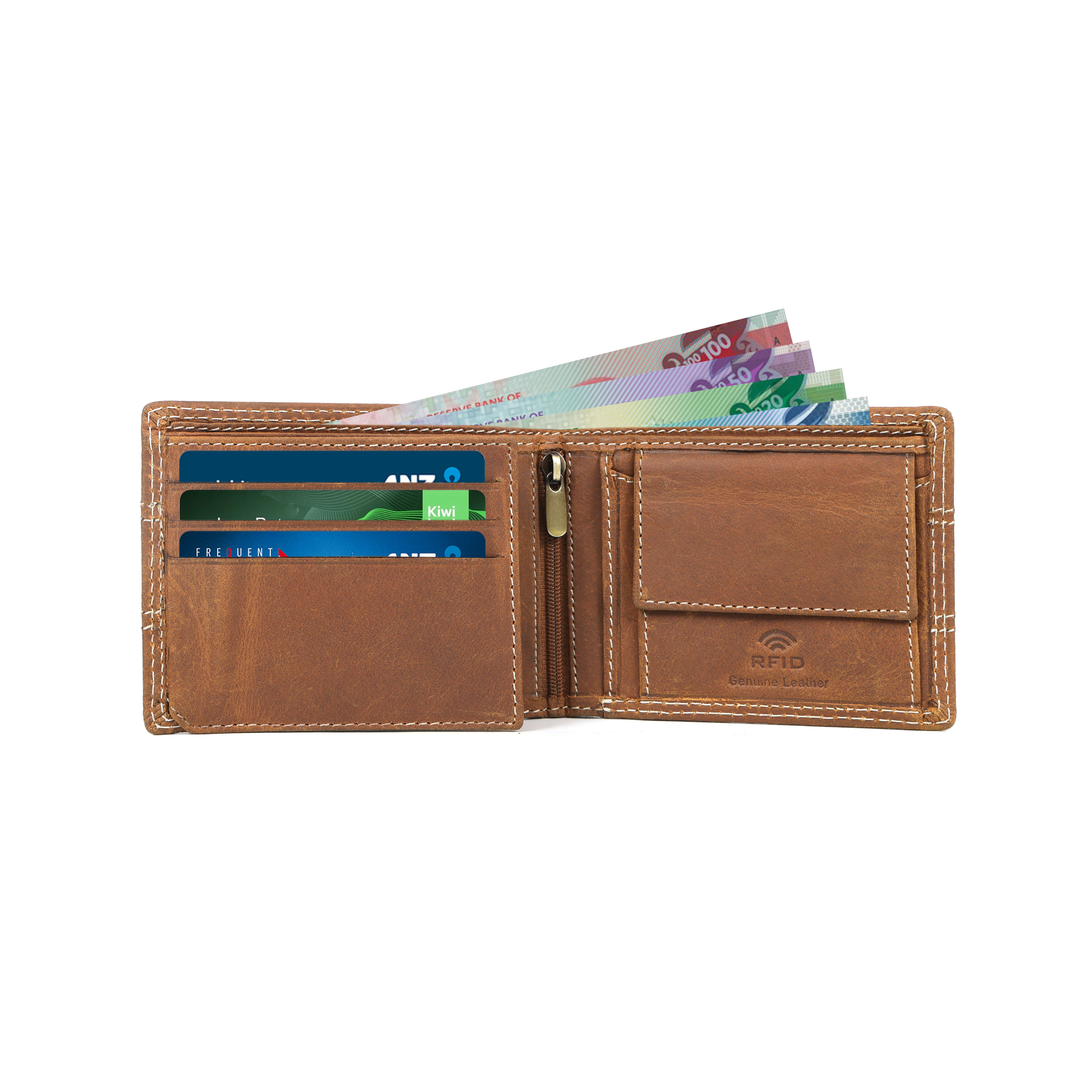 Rugged Stitched Hunter Leather Wallet – Handmade Bifold with Durable Stitching | NZ, Australia & Pacific Islands(GM-17H)