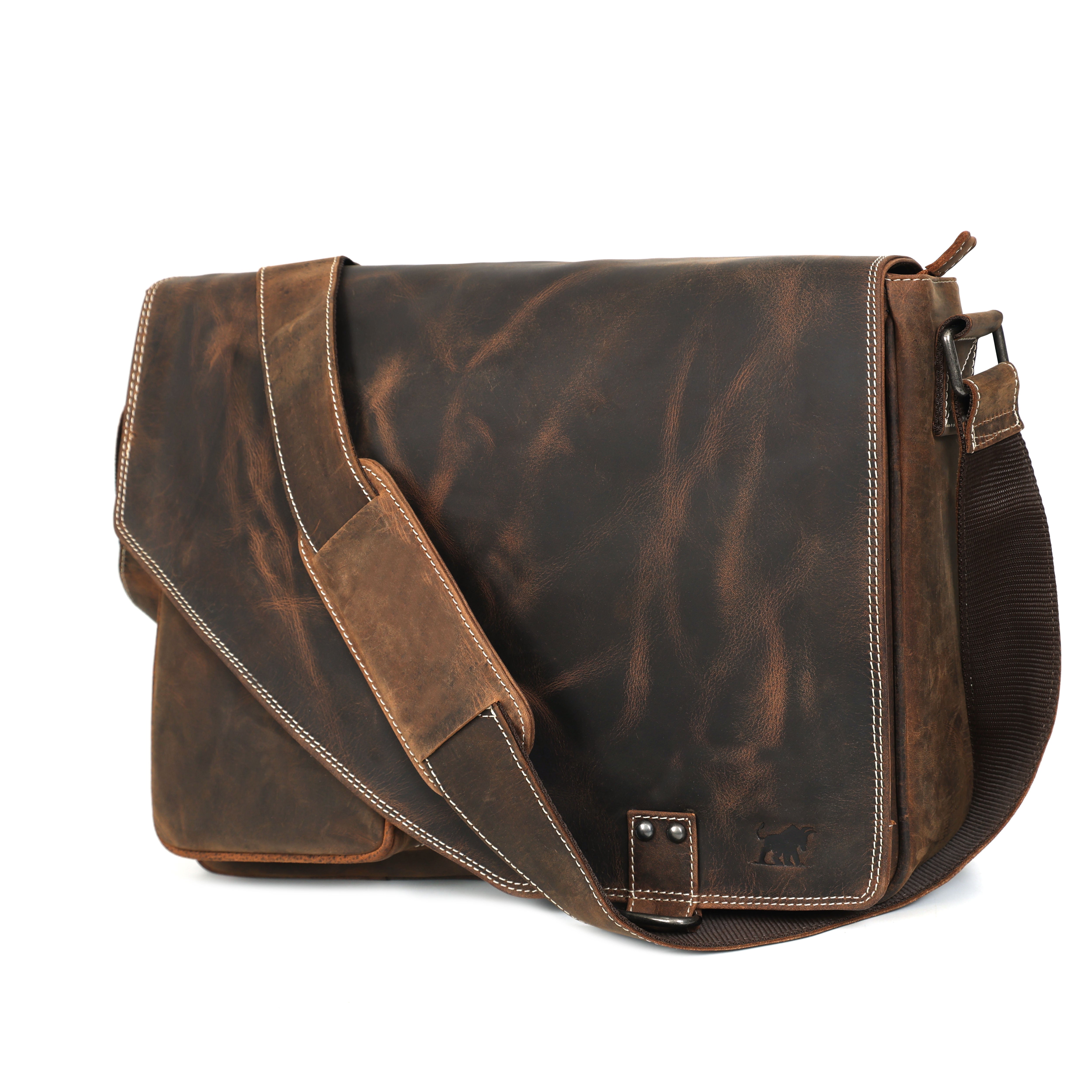 Vintage Leather Messenger Bag – Rustic Full-Grain Satchel(EL-GM-121-V)