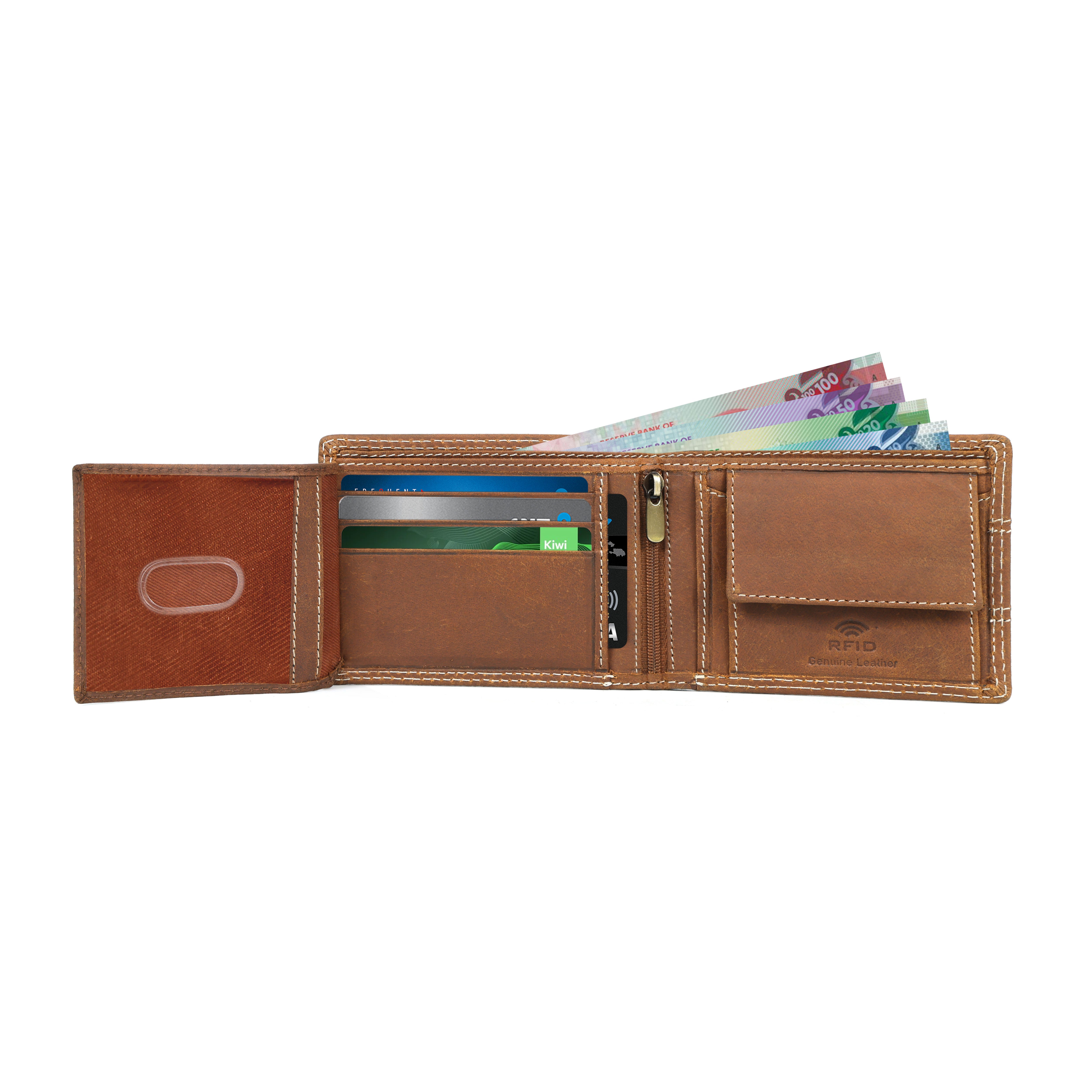Rugged Stitched Hunter Leather Wallet – Handmade Bifold with Durable Stitching | NZ, Australia & Pacific Islands(GM-17H)