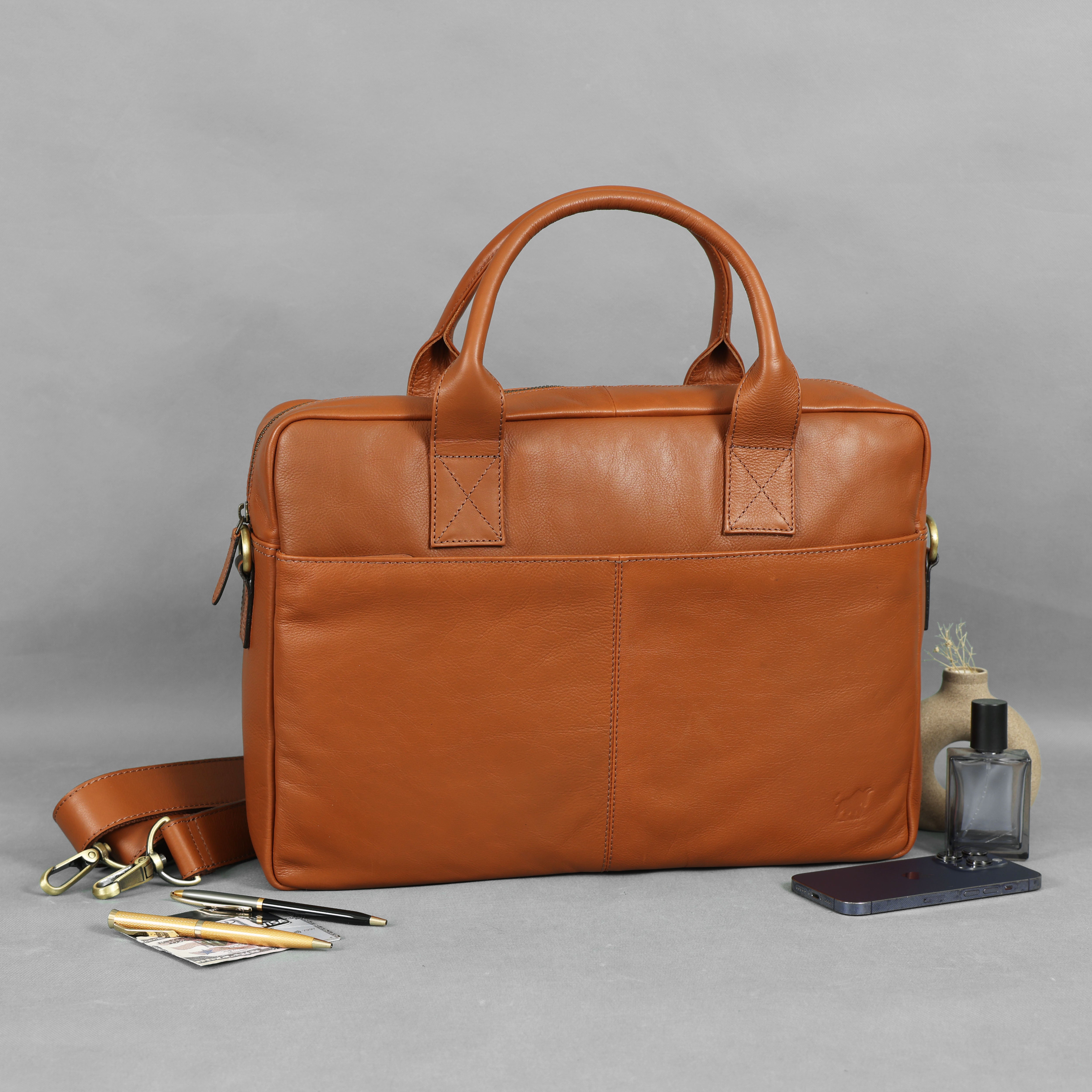 Premium Black Leather Laptop Bag- The Executive(El-409)