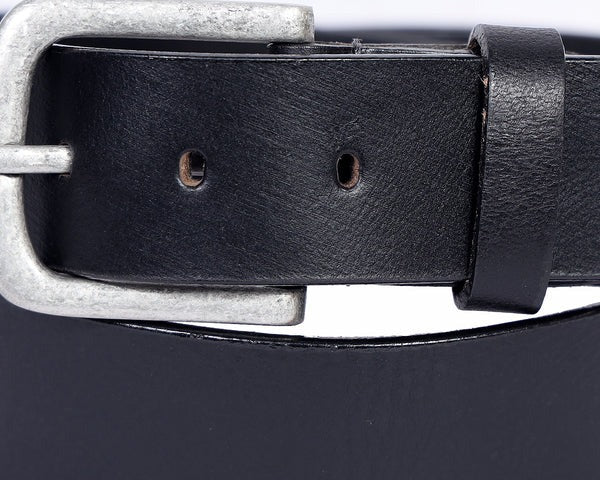 Men’s Classic Black Leather Belt – Genuine Buffalo hide  with Antique Silver Buckle 38mm (LB-739)