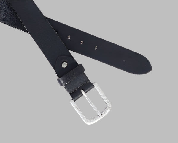 Men’s Classic Black Leather Belt – Genuine Buffalo hide  with Antique Silver Buckle 38mm (LB-739)