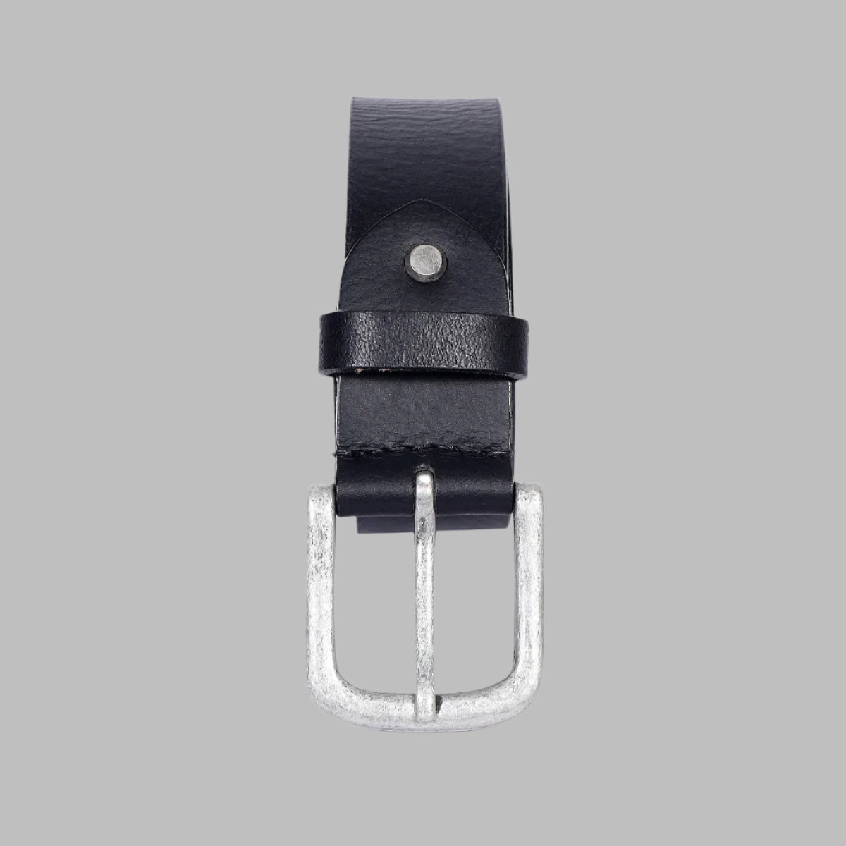 Men’s Classic Black Leather Belt – Genuine Buffalo hide  with Antique Silver Buckle 38mm (LB-739)