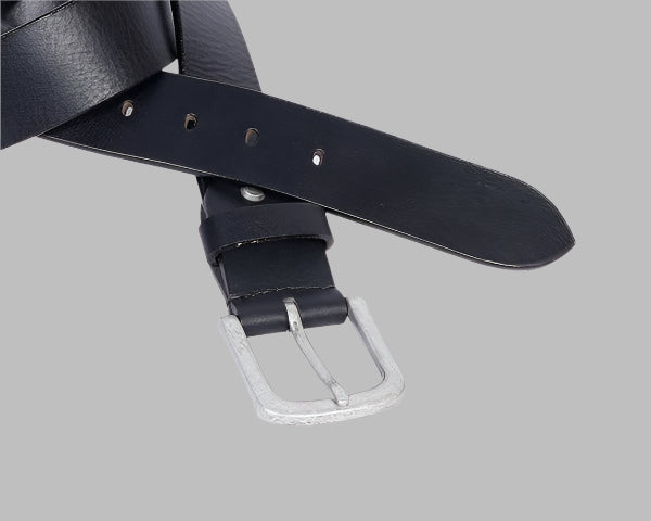 Men’s Classic Black Leather Belt – Genuine Buffalo hide  with Antique Silver Buckle 38mm (LB-739)