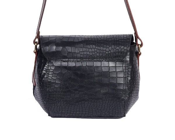 Croco-Textured Sling Bag – Leather Crossbody in Sage Green & Black (Art: BG-1460)