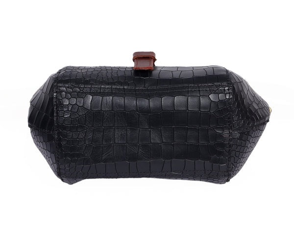 Croco-Textured Sling Bag – Leather Crossbody in Sage Green & Black (Art: BG-1460)