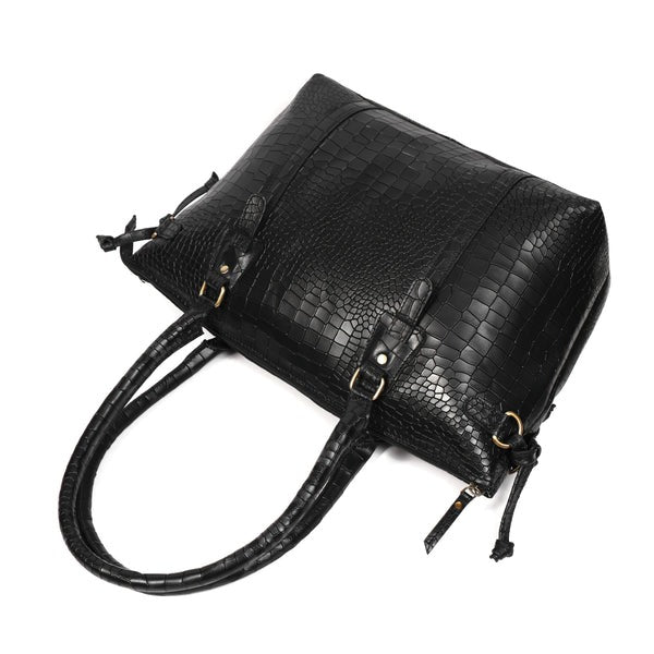 Premium Leather Laptop Tote Bag – Handcrafted Women’s Work & Travel Shoulder Bag | Stylish Brown Croc-Embossed Design