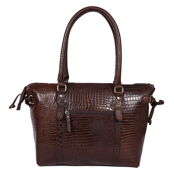 Premium Leather Laptop Tote Bag – Handcrafted Women’s Work & Travel Shoulder Bag | Stylish Brown Croc-Embossed Design