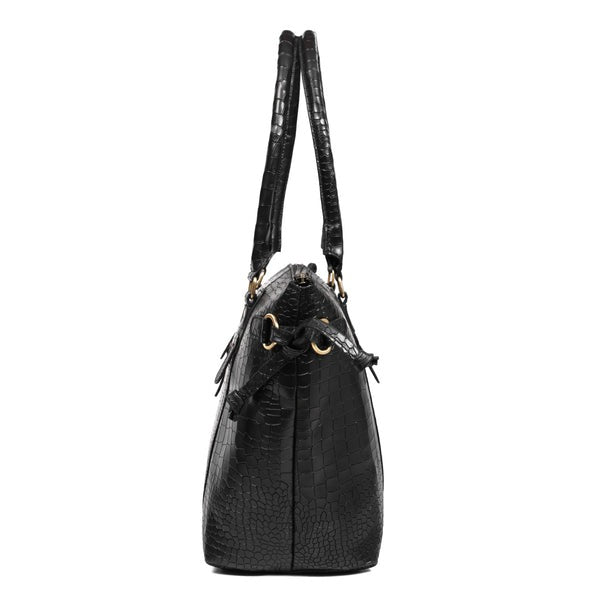 Premium Leather Laptop Tote Bag – Handcrafted Women’s Work & Travel Shoulder Bag | Stylish Brown Croc-Embossed Design