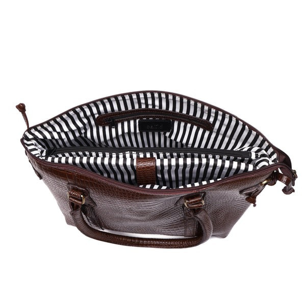 Premium Leather Laptop Tote Bag – Handcrafted Women’s Work & Travel Shoulder Bag | Stylish Brown Croc-Embossed Design