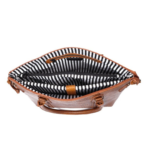 Premium Leather Laptop Tote Bag – Handcrafted Women’s Work & Travel Shoulder Bag | Stylish Brown Croc-Embossed Design