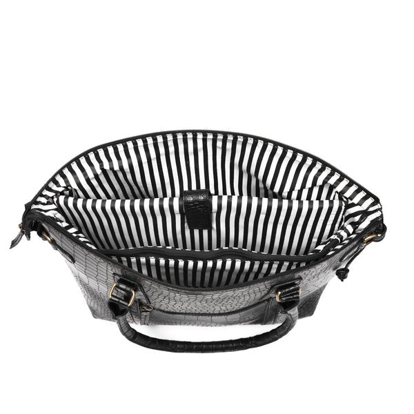 Premium Leather Laptop Tote Bag – Handcrafted Women’s Work & Travel Shoulder Bag | Stylish Brown Croc-Embossed Design