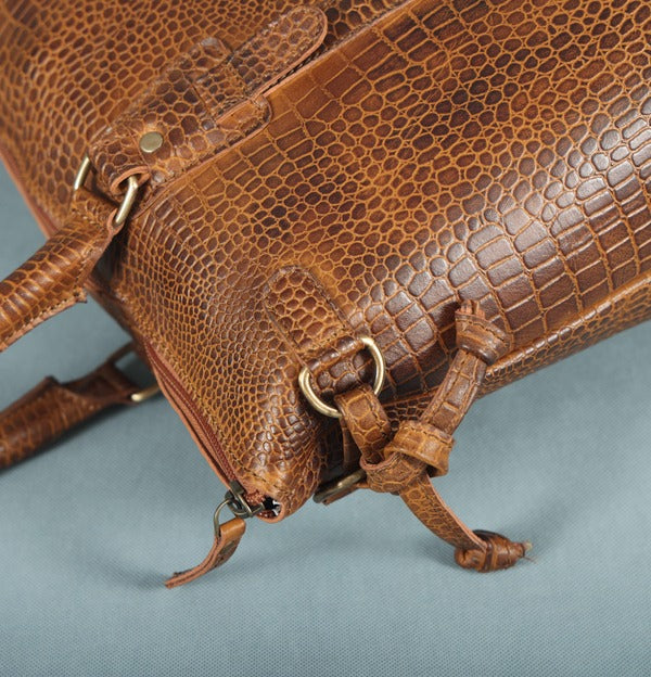 Premium Leather Laptop Tote Bag – Handcrafted Women’s Work & Travel Shoulder Bag | Stylish Brown Croc-Embossed Design