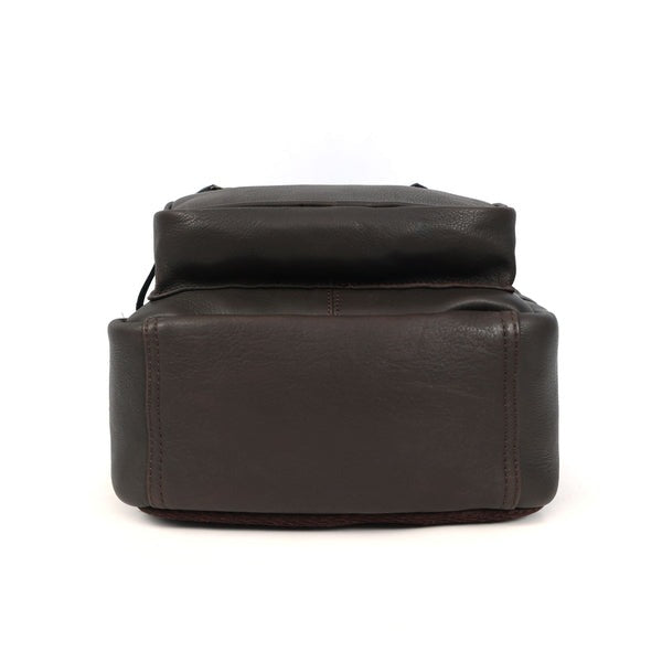 Brown leather backpack on a white background