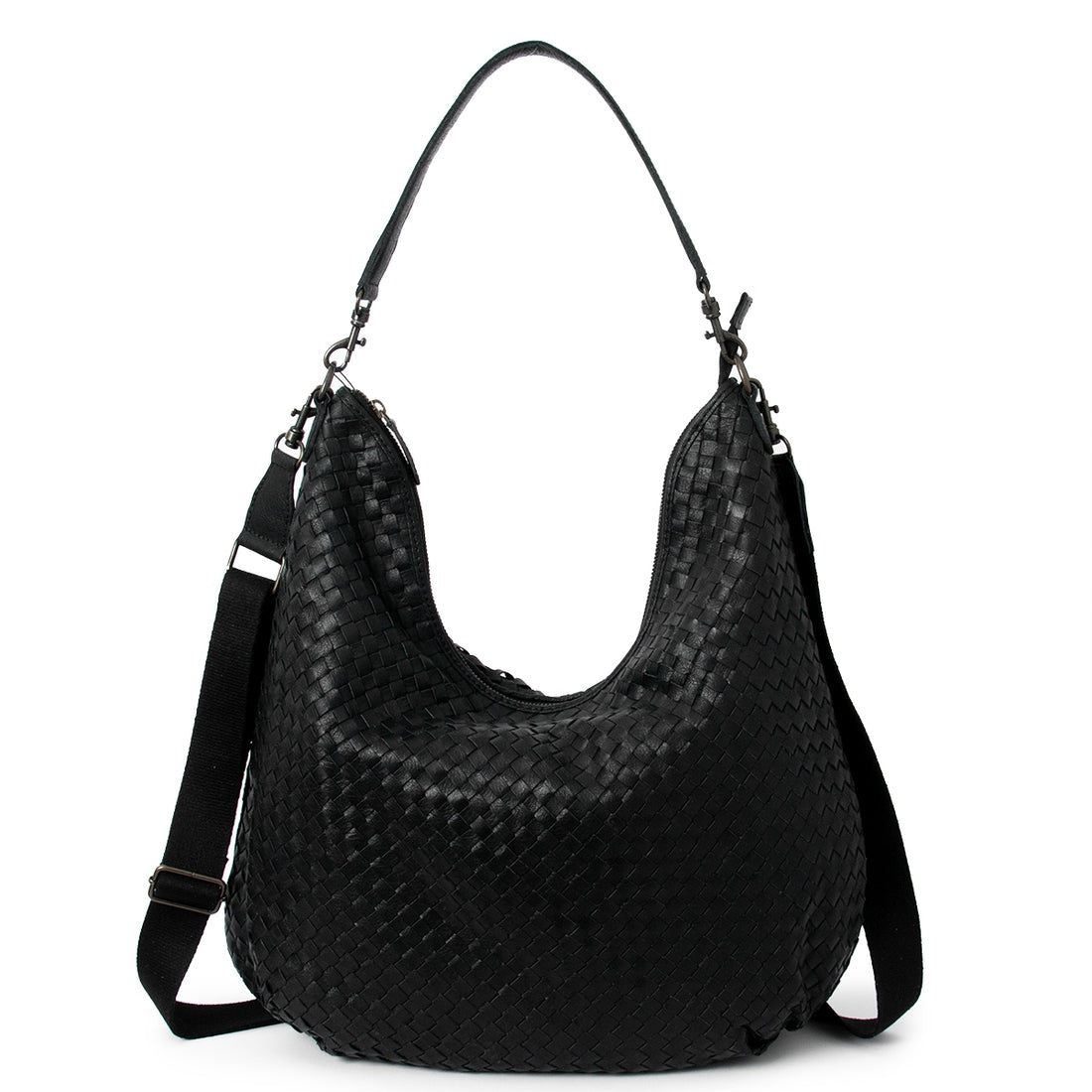 Small Braided Leather Hobo Bag – 2-Strap Shoulder & Crossbody Tote | Handwoven Genuine Leather(EL-GM-8436-R)