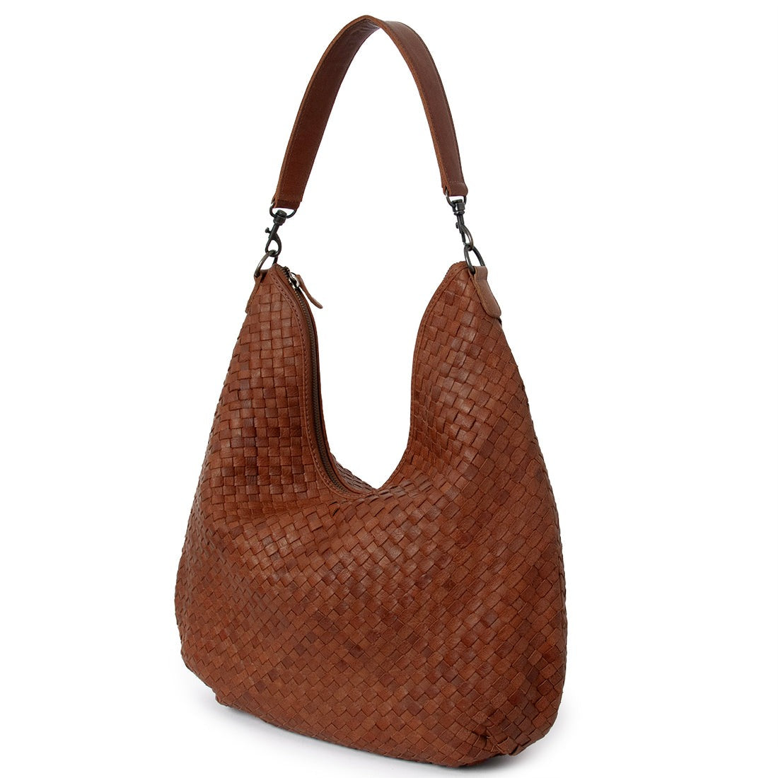 Small Braided Leather Hobo Bag – 2-Strap Shoulder & Crossbody Tote | Handwoven Genuine Leather(EL-GM-8436-R)