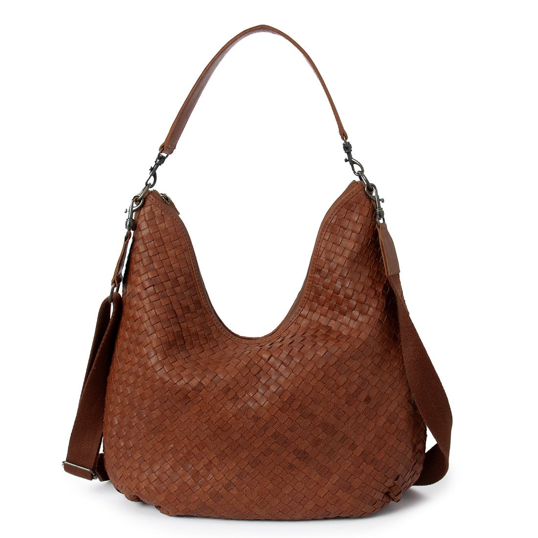 Small Braided Leather Hobo Bag – 2-Strap Shoulder & Crossbody Tote | Handwoven Genuine Leather(EL-GM-8436-R)