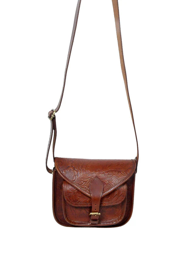 Hand Tooled Leather Crossbody Bag – Artisan Vintage Style(1362 & 1749)