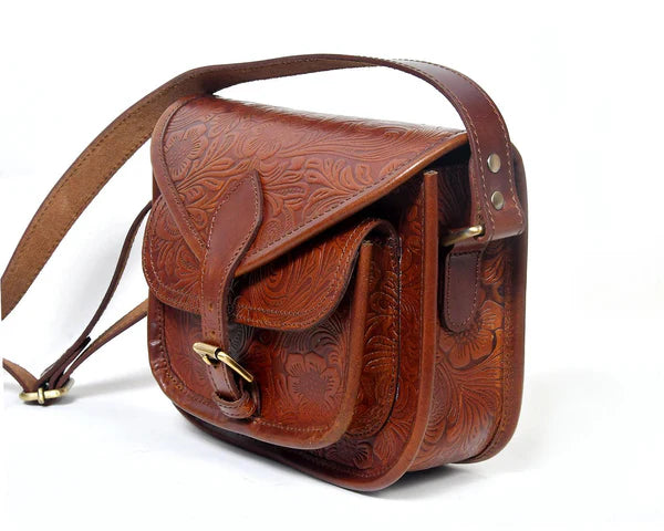 Hand Tooled Leather Crossbody Bag – Artisan Vintage Style(1362 & 1749)
