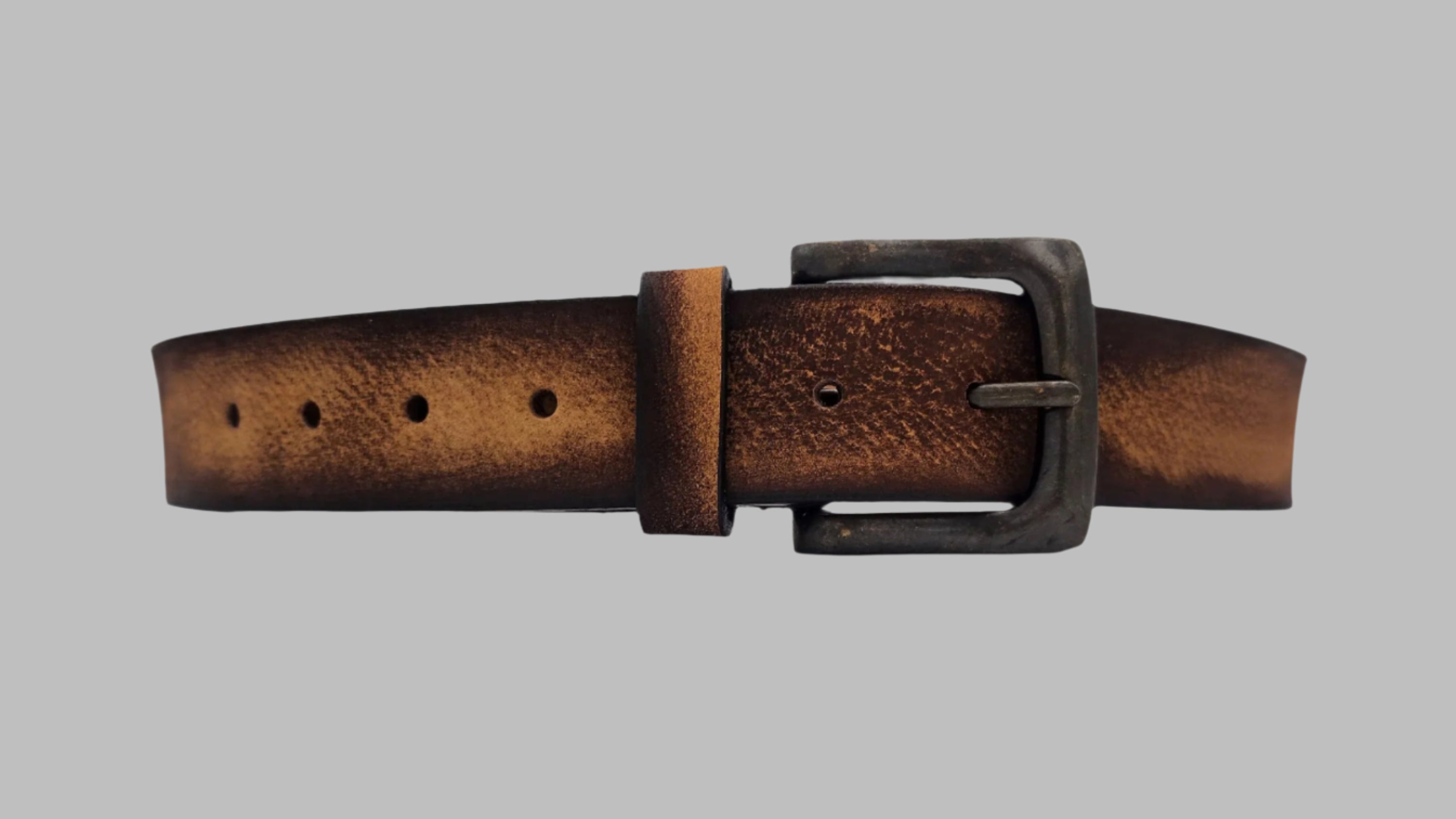 Rugged Black faded tan Leather Belt 38mm