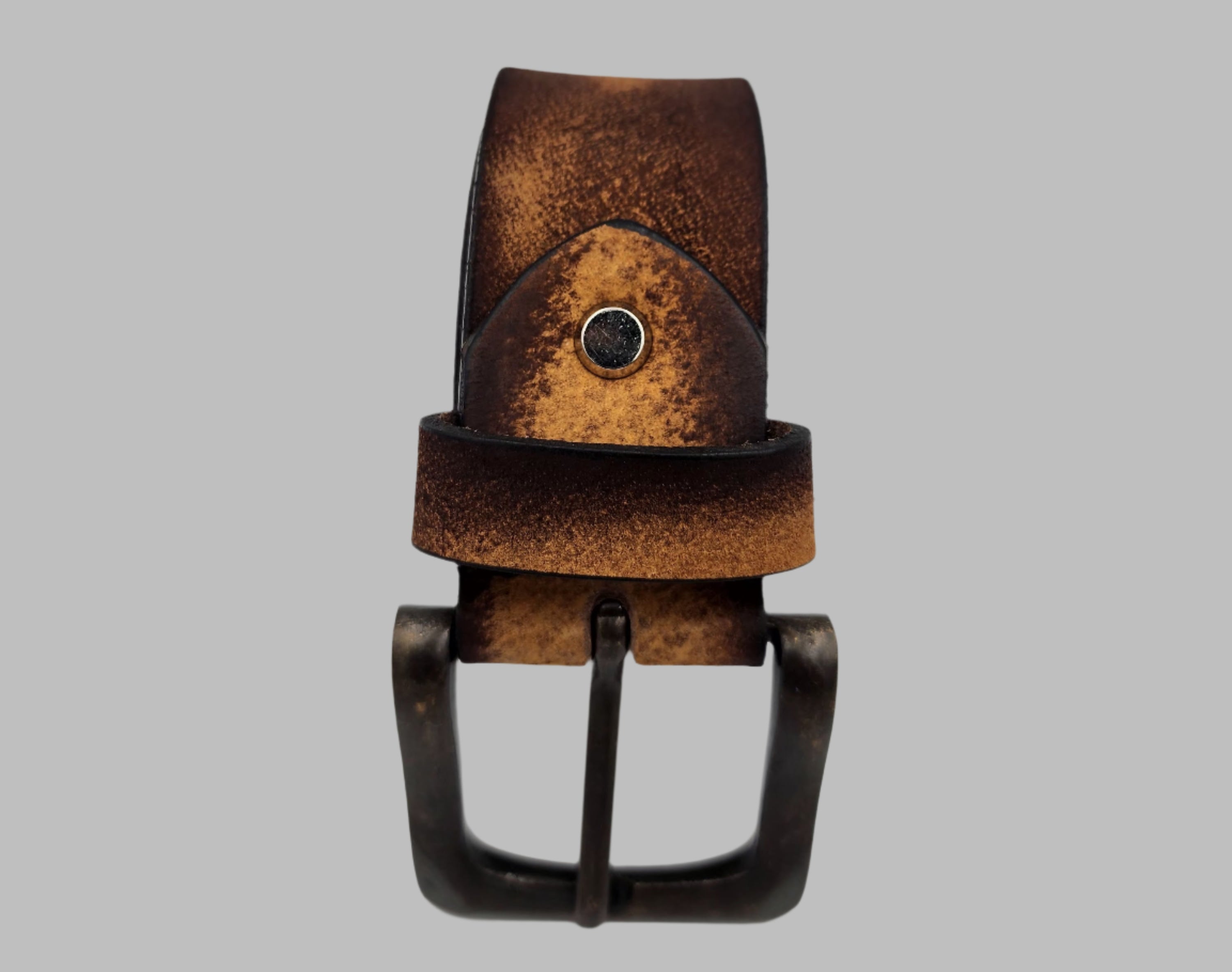 Rugged Black faded tan Leather Belt 38mm