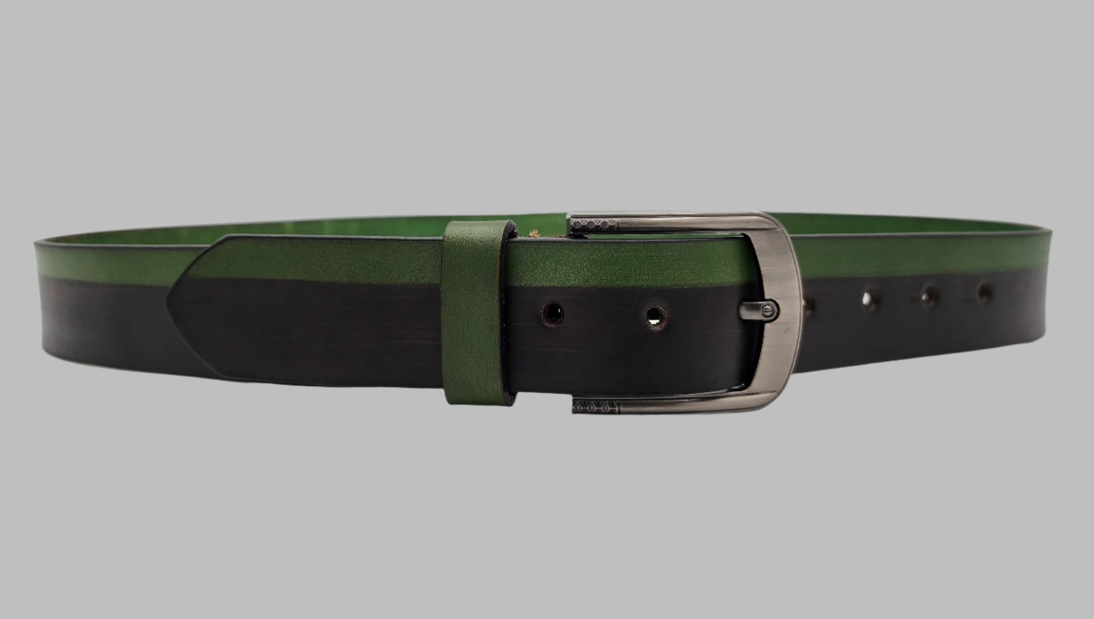 Black and Green Solid Leather Belt 38mm