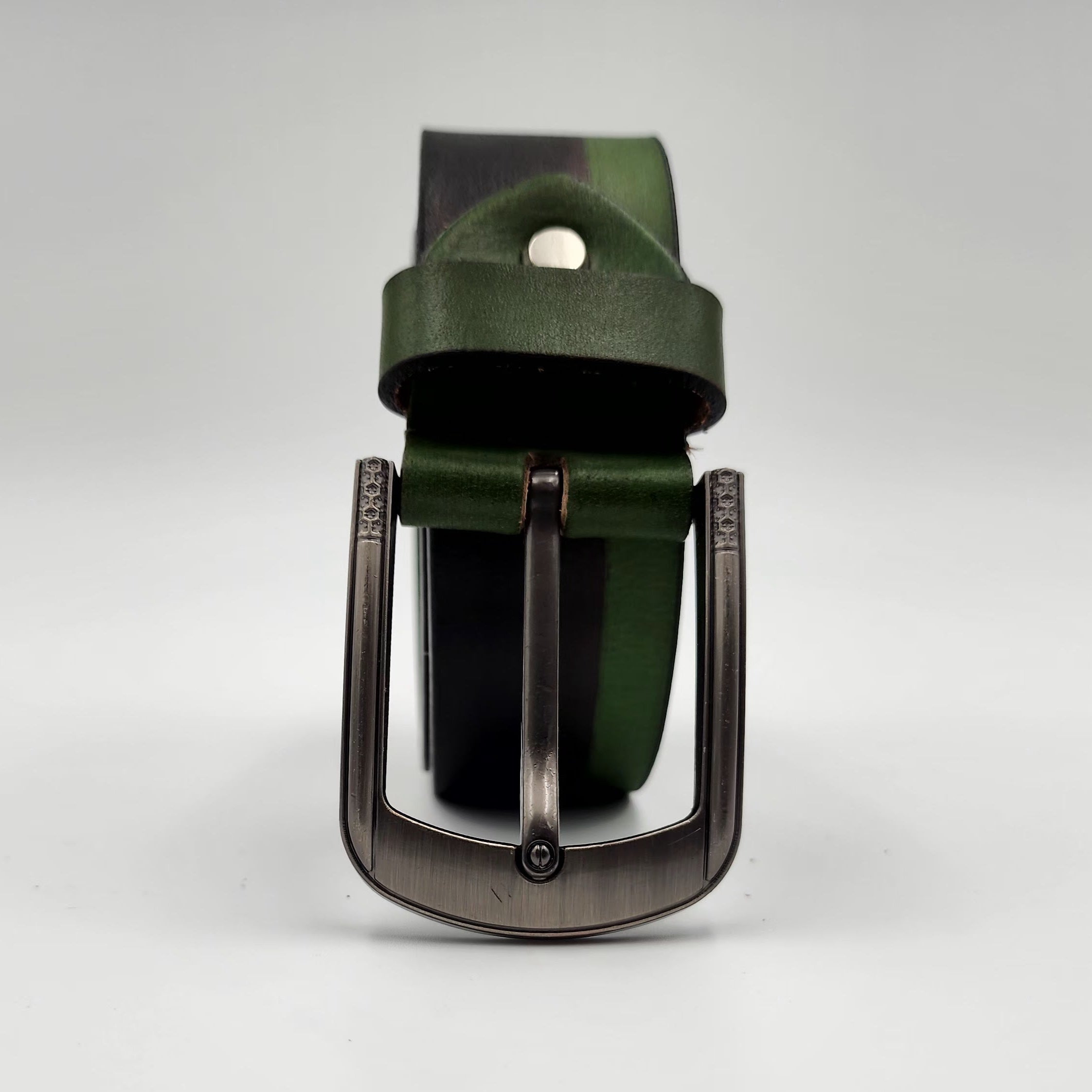 Black and Green Solid Leather Belt 38mm