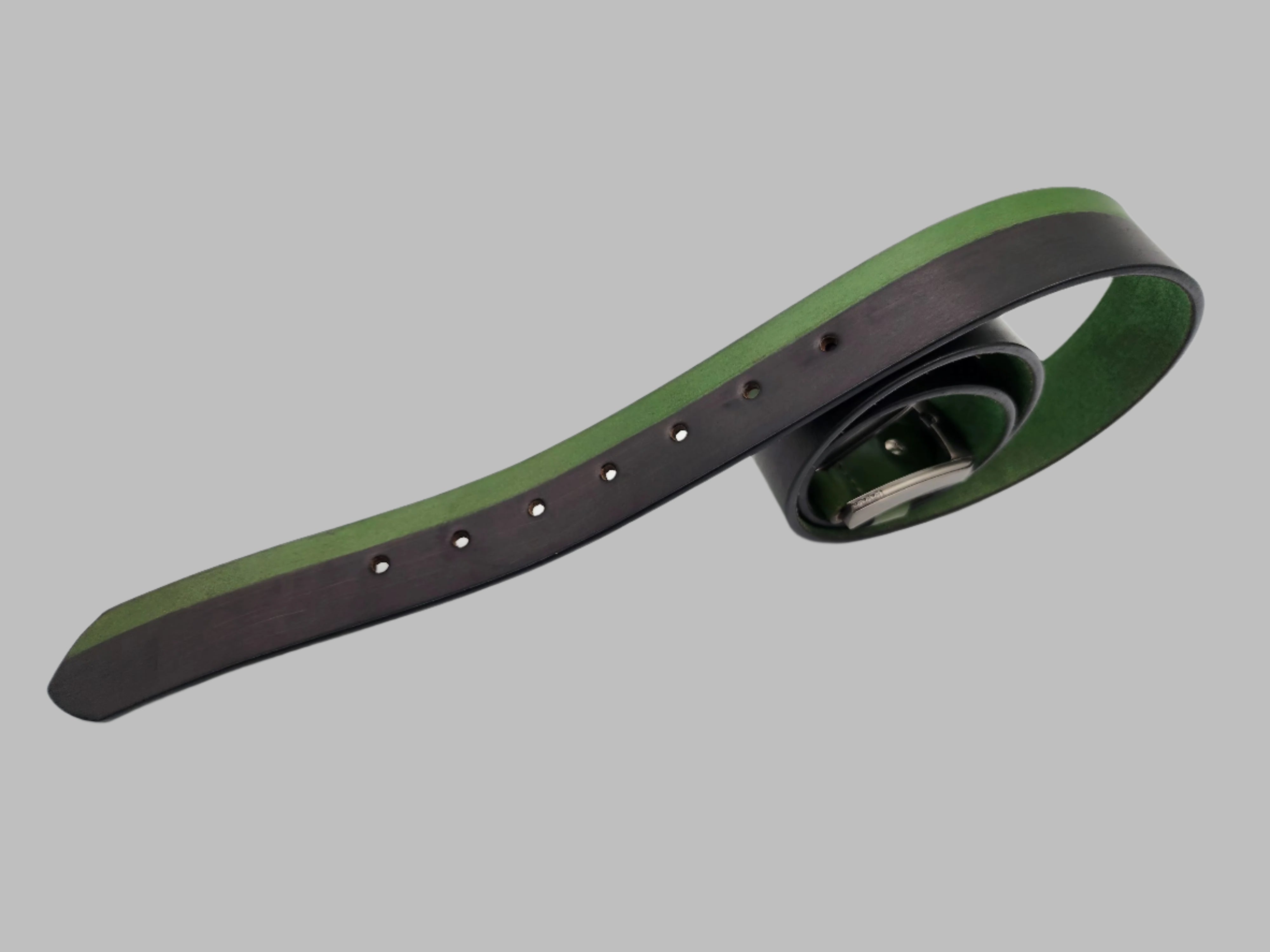 Black and Green Solid Leather Belt 38mm