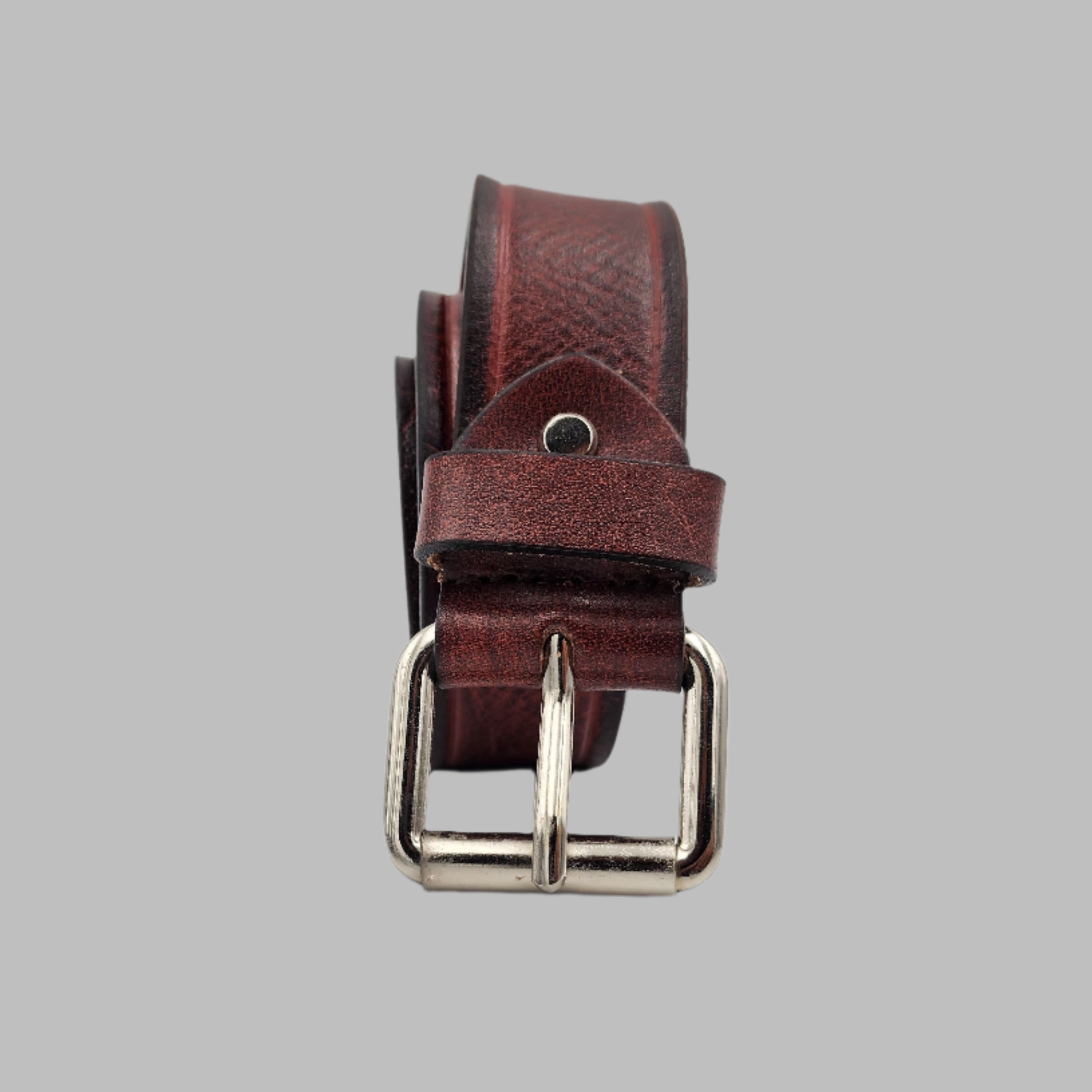 Cherry Red Leather Belt – Full Grain with Polished Silver Buckle 38mm