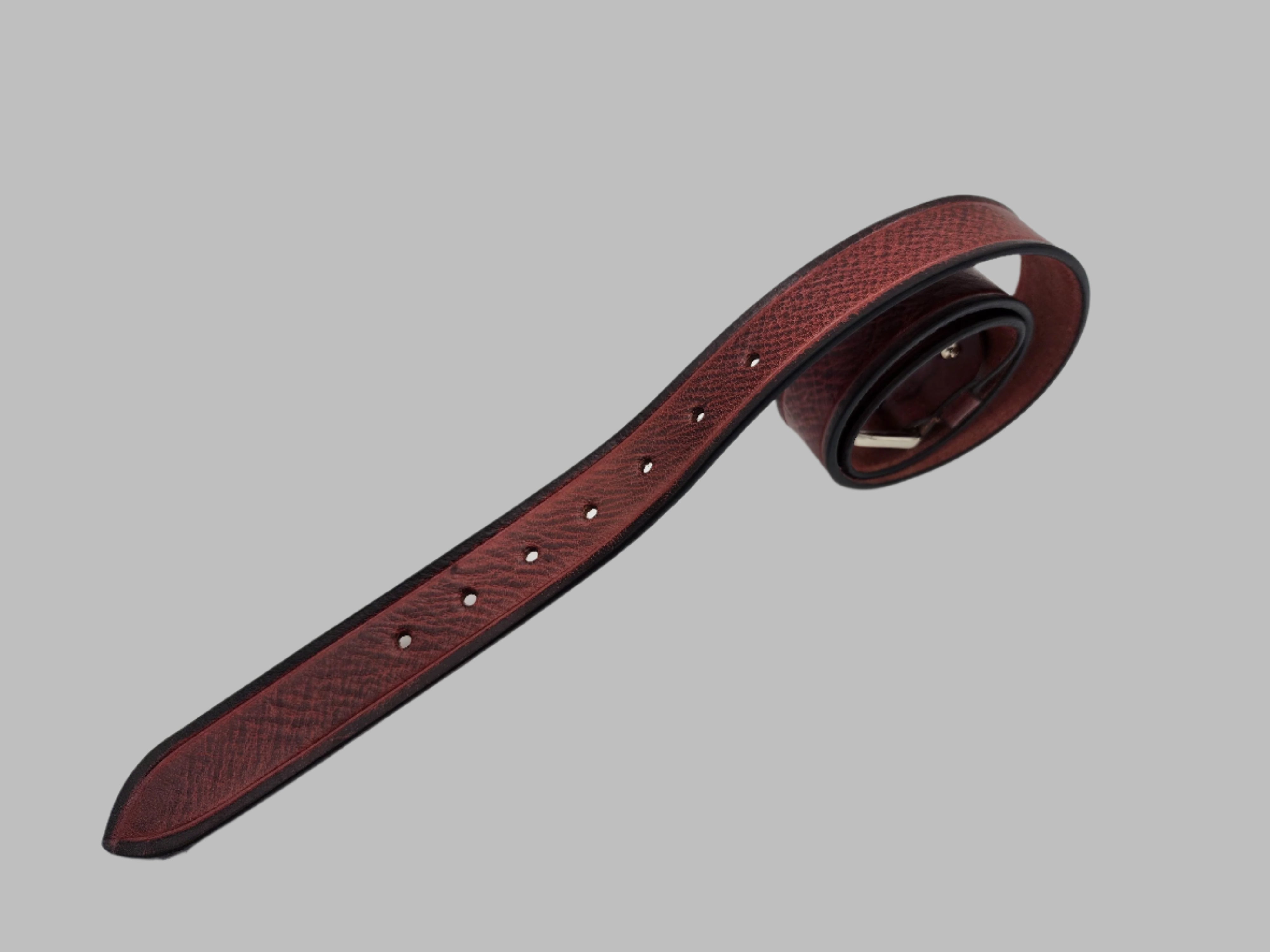 Cherry Red Leather Belt – Full Grain with Polished Silver Buckle 38mm