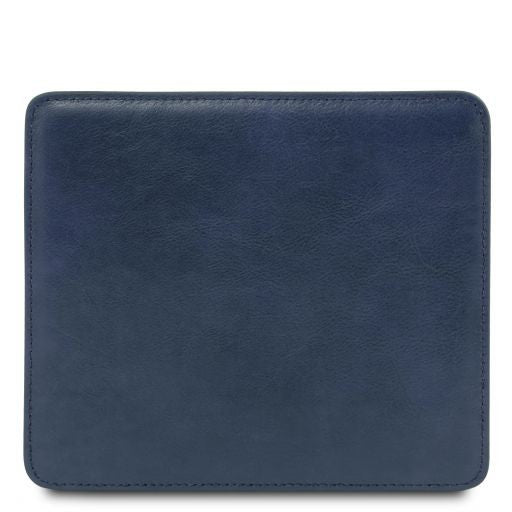 A navy blue genuine leather mouse pad with a smooth surface.