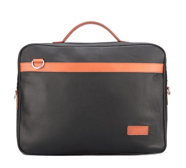 Black Leather Laptop Bag with Orange Accent – Premium Slim Briefcase(BG-1710)