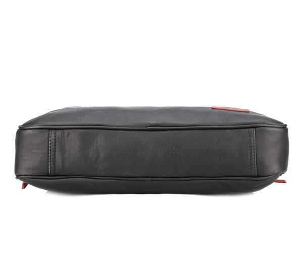 Black Leather Laptop Bag with Orange Accent – Premium Slim Briefcase(BG-1710)