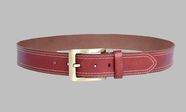Premium Red Leather Belt – Men's Full-Grain Leather Belt with Brass Buckle(LB-805)
