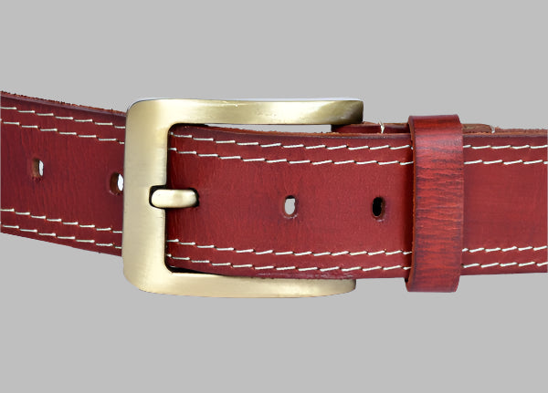 Premium Red Leather Belt – Men's Full-Grain Leather Belt with Brass Buckle(LB-805)