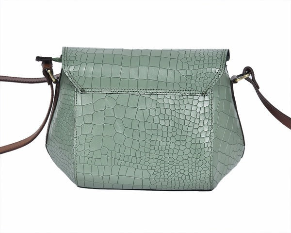 Croco-Textured Sling Bag – Leather Crossbody in Sage Green & Black (Art: BG-1460)