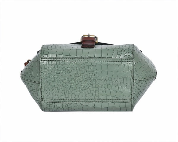 Croco-Textured Sling Bag – Leather Crossbody in Sage Green & Black (Art: BG-1460)