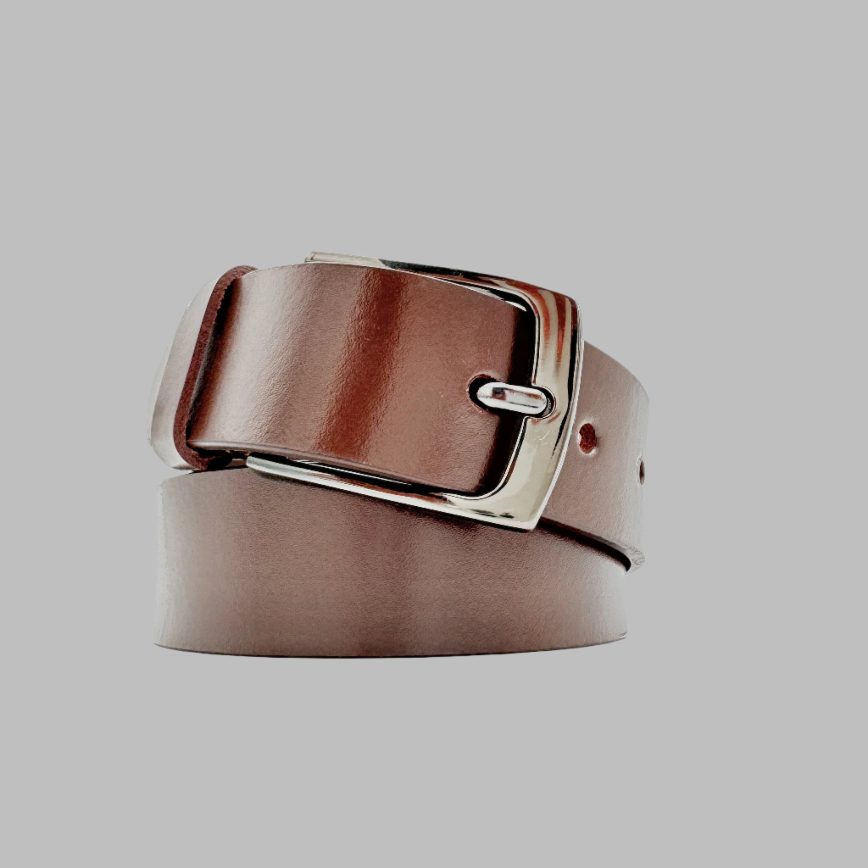 Glossy Brown Leather Belt 34mm