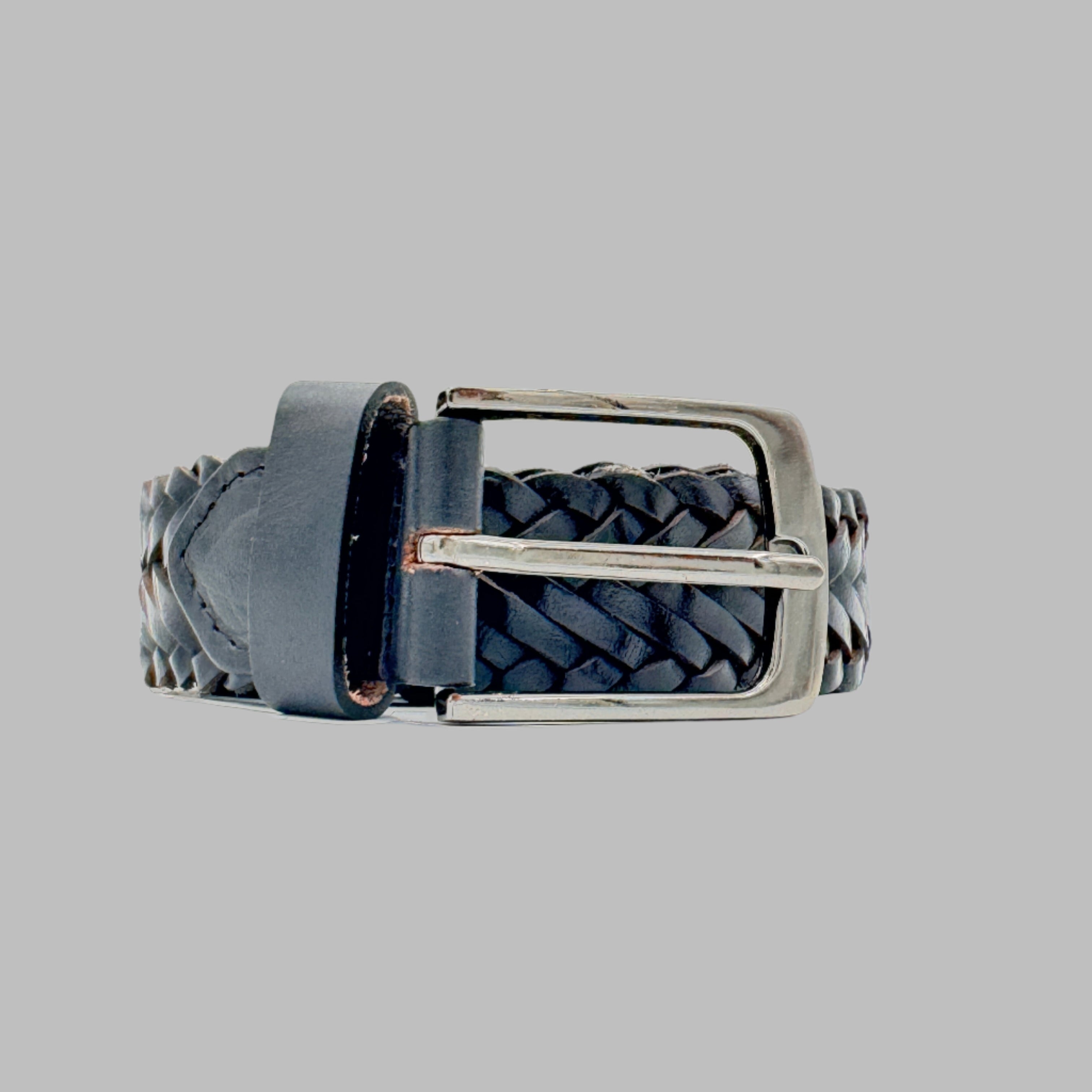 Woven Leather Belt Black and Brown 34mm