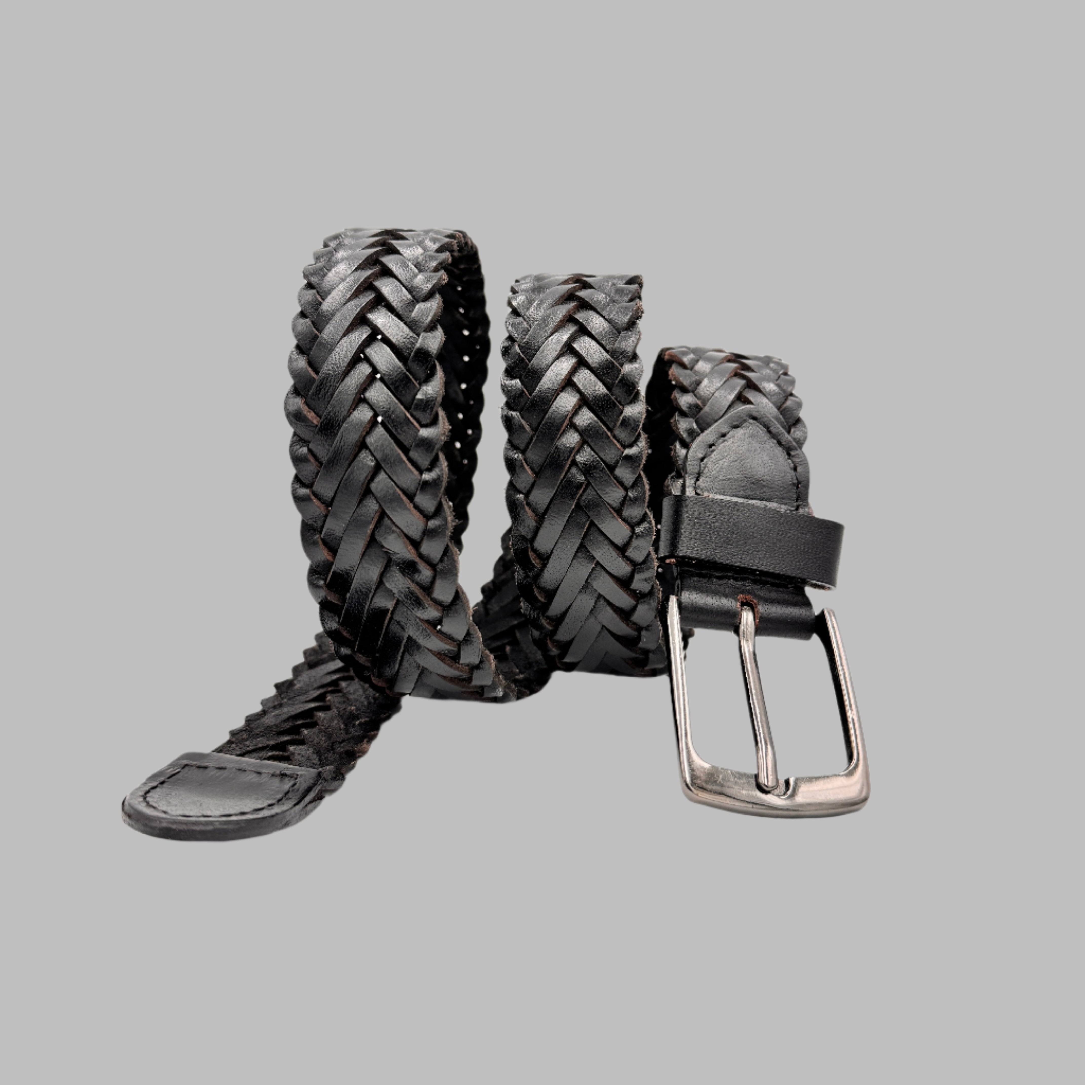 Woven Leather Belt Black and Brown 34mm